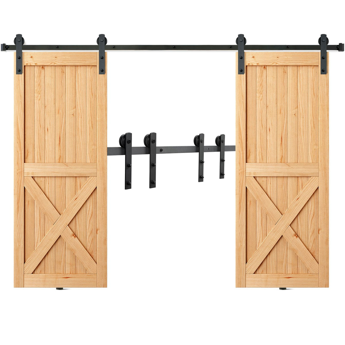 8 ft Sliding Barn Door Hardware Kit for Double Doors, Heavy Duty I Hangers