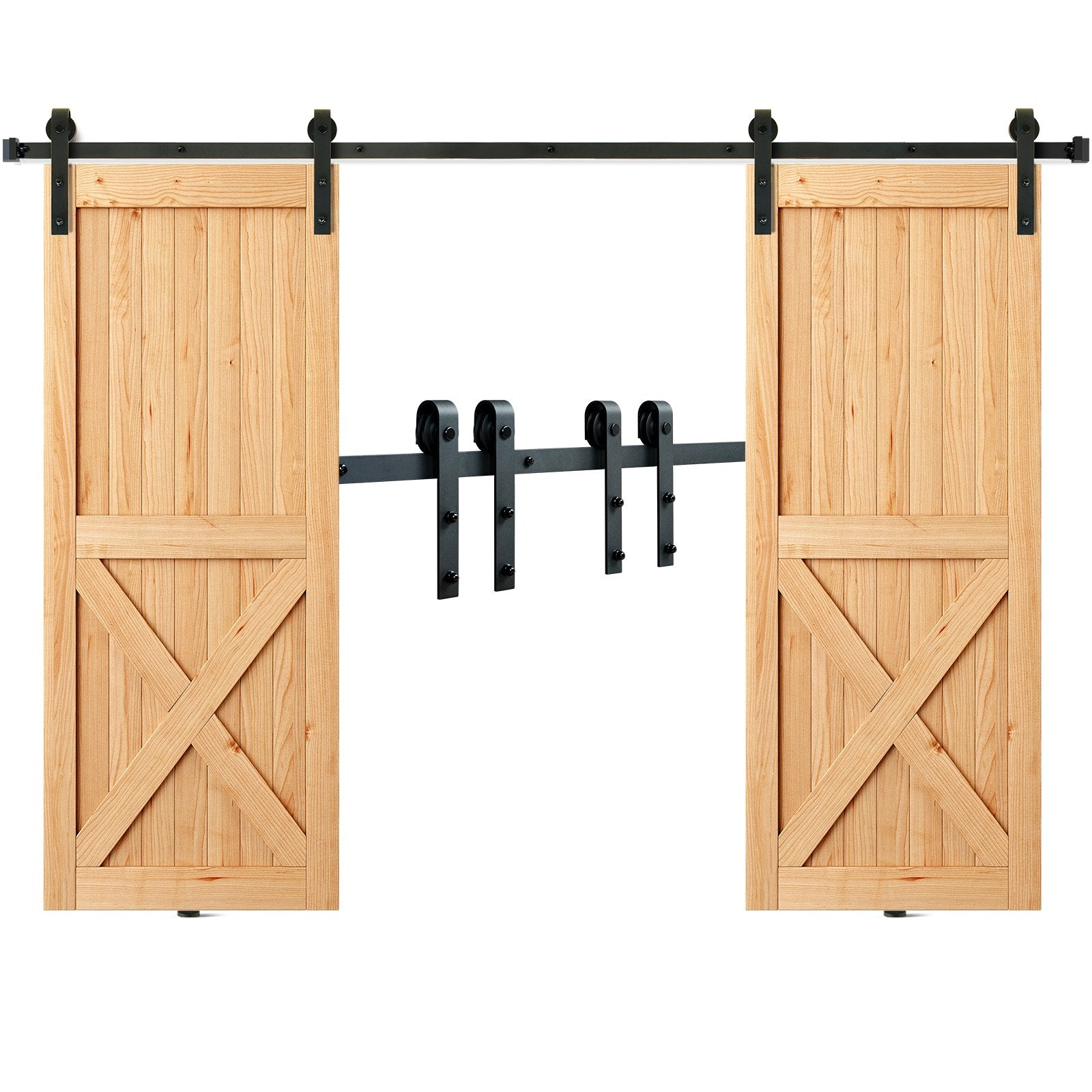 2440 mm Sliding Barn Door Hardware Closet Track Kit for Double Doors J Hanger