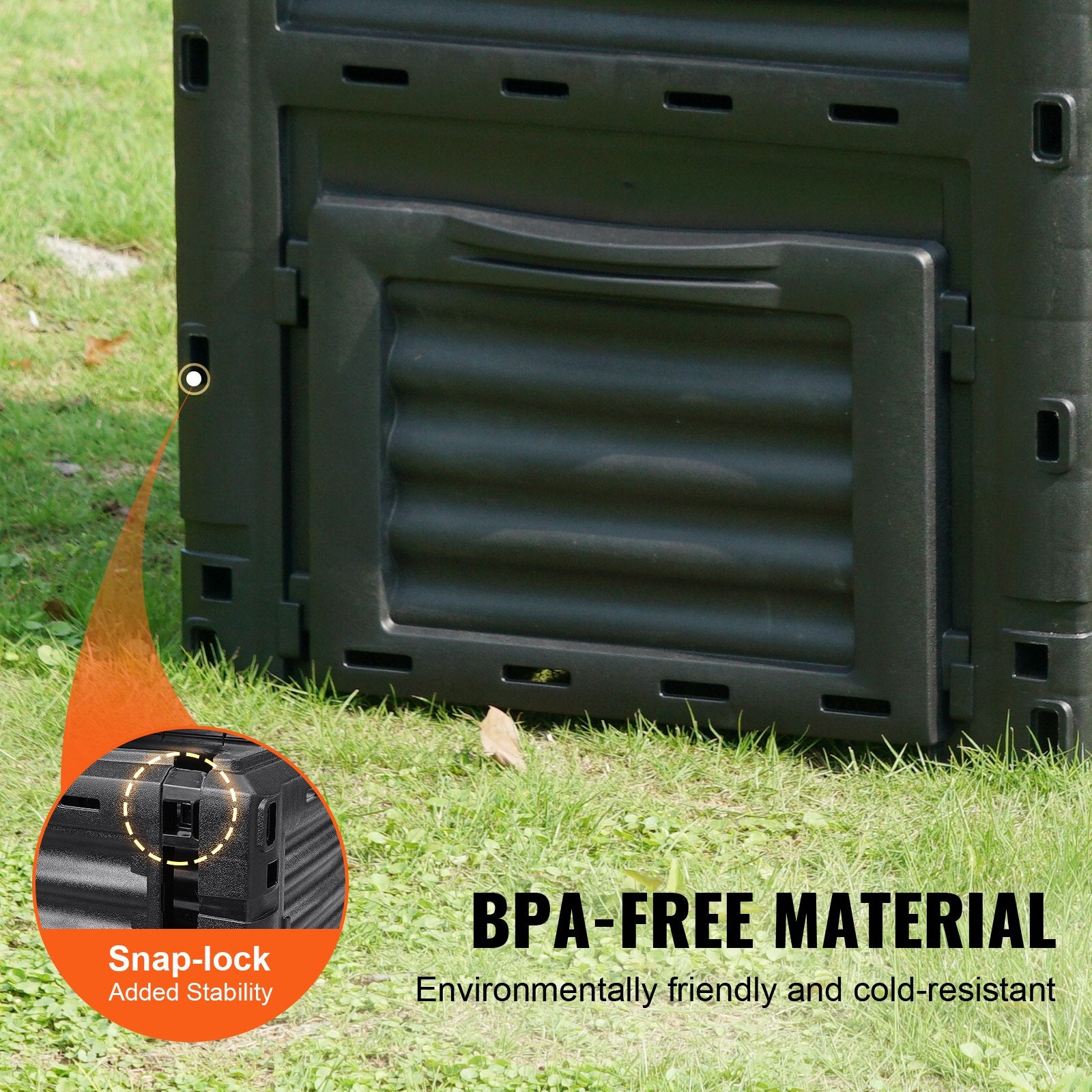 VEVOR Garden Compost Bin 300 L, BPA Free Composter, Large Capacity Outdoor Composting Bin with Top Lid and Bottom Door, Easy Assembling, Lightweight, Fast Creation of Fertile Soil