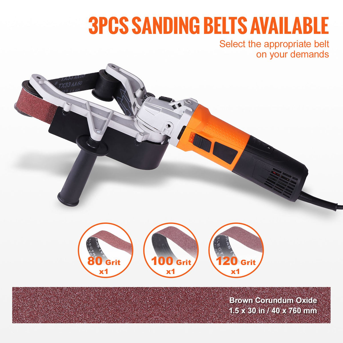 Pipe Tube Polisher Sander, 1300W Pipe Belt Sander with 6 Variable Speeds 1100-3200rpm, Professional Belt Sander Grinding Machine with 3PCS Sanding Belts for Burnishing Finishing Rust Removal