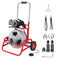 Drain Cleaner Machine 22m x 12.7mm, Sewer Snake Auger on Wheels, Manual Feed Drain Cleaning Machine with Adjustable Drum Angle, 6 Cutters & Air-activated Foot Switch for 50mm to 150mm Pipes