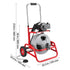 Drain Cleaner Machine 22m x 12.7mm, Sewer Snake Auger on Wheels, Manual Feed Drain Cleaning Machine with Adjustable Drum Angle, 6 Cutters & Air-activated Foot Switch for 50mm to 150mm Pipes