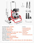 Drain Cleaner Machine 22m x 12.7mm, Sewer Snake Auger on Wheels, Manual Feed Drain Cleaning Machine with Adjustable Drum Angle, 6 Cutters & Air-activated Foot Switch for 50mm to 150mm Pipes