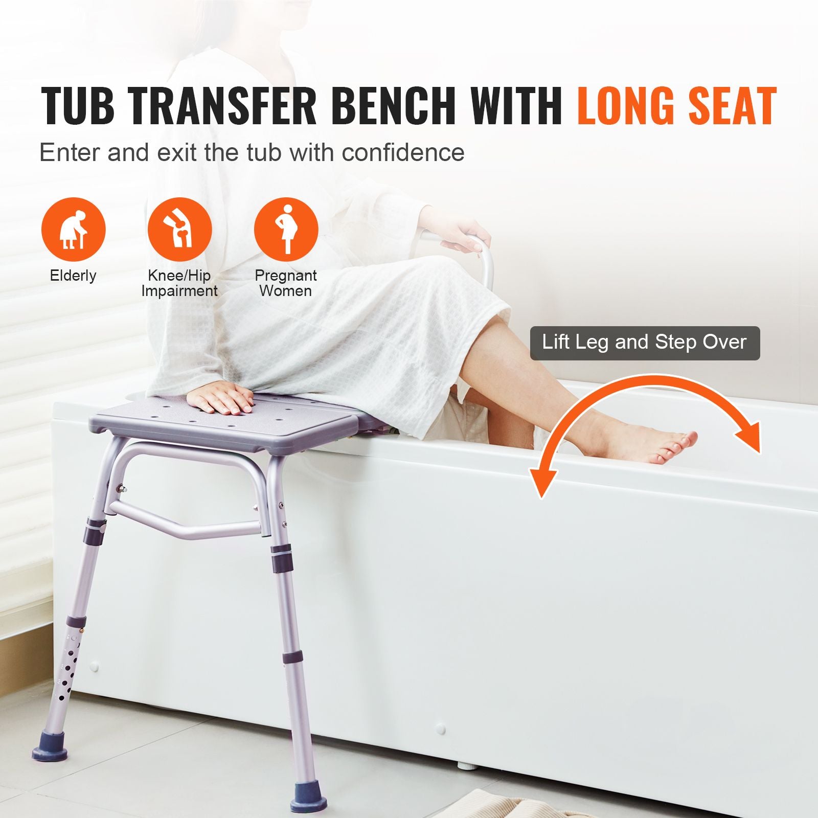 Bathtub Transfer Bench Shower Seat Adjustable Elderly Bath Chair 400lbs