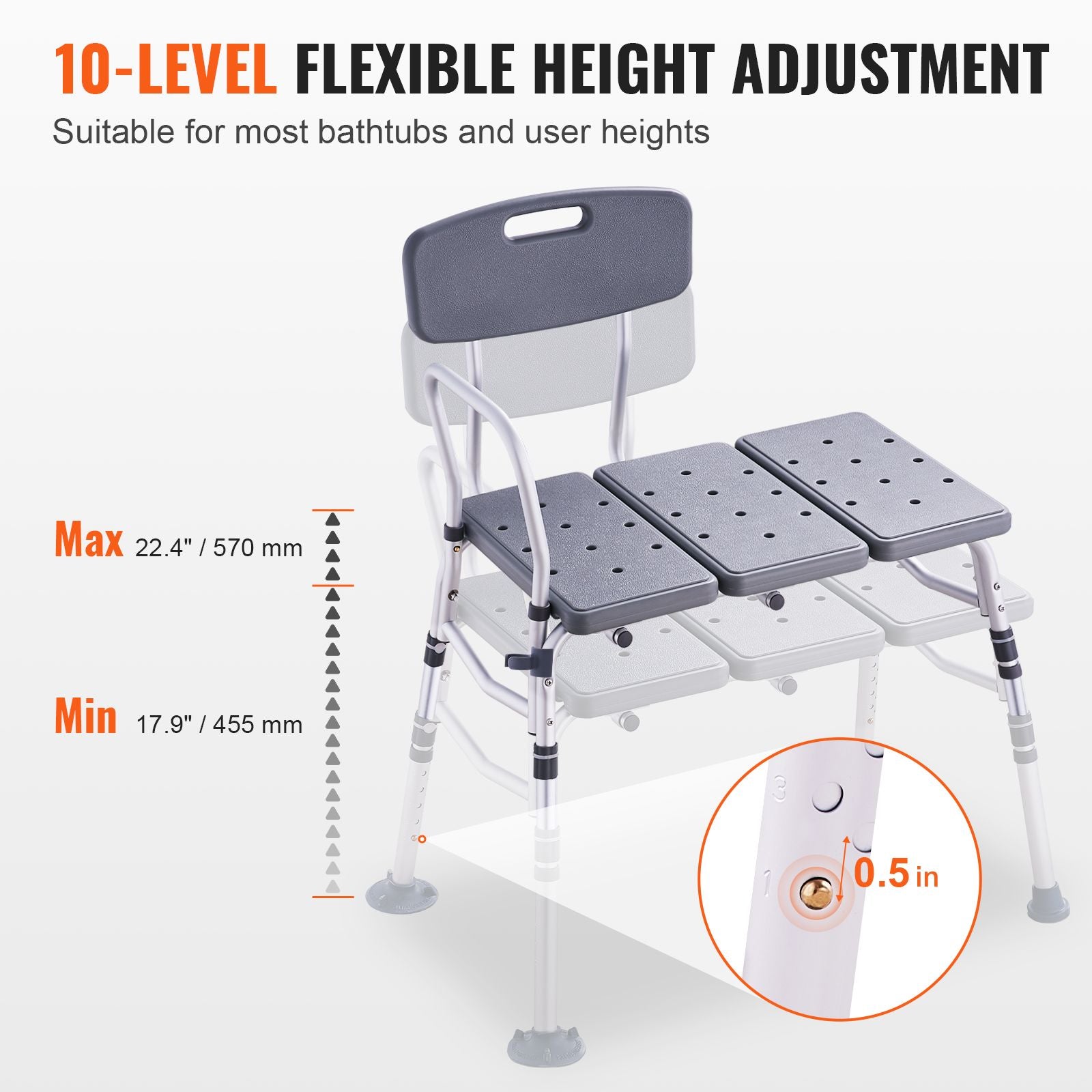Bathtub Transfer Bench Shower Seat Adjustable Elderly Bath Chair 400lbs
