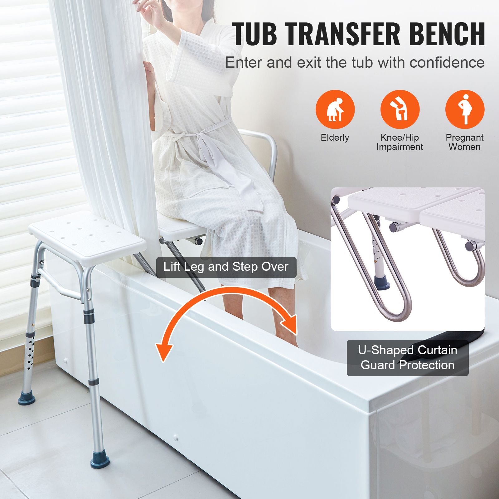 Tub Transfer Bench Bathtub Shower Seat for Senior Height Adjustable 400LBS
