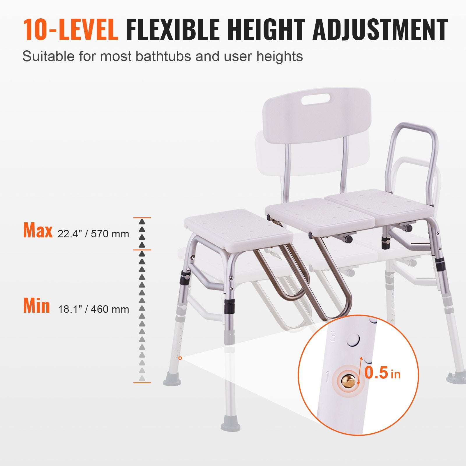 Tub Transfer Bench Bathtub Shower Seat for Senior Height Adjustable 400LBS
