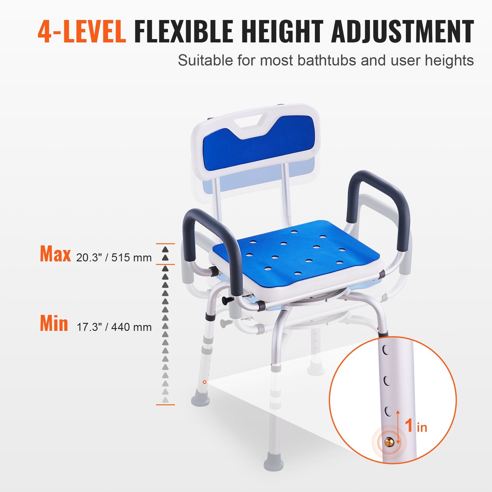 360° Swivel Shower Chair 400lbs Adjustable Bath Seat with Backrest
