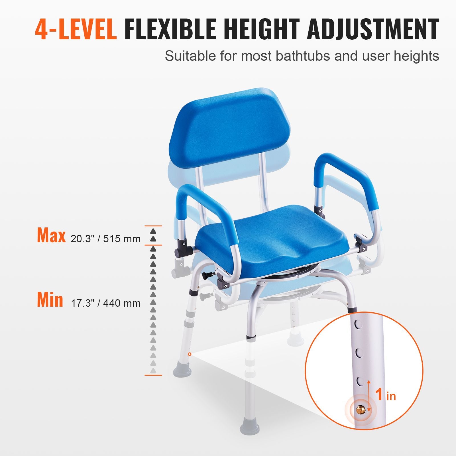 360° Swivel Shower Chair Adjustable Bath Seat for Elderly Disabled 300lbs