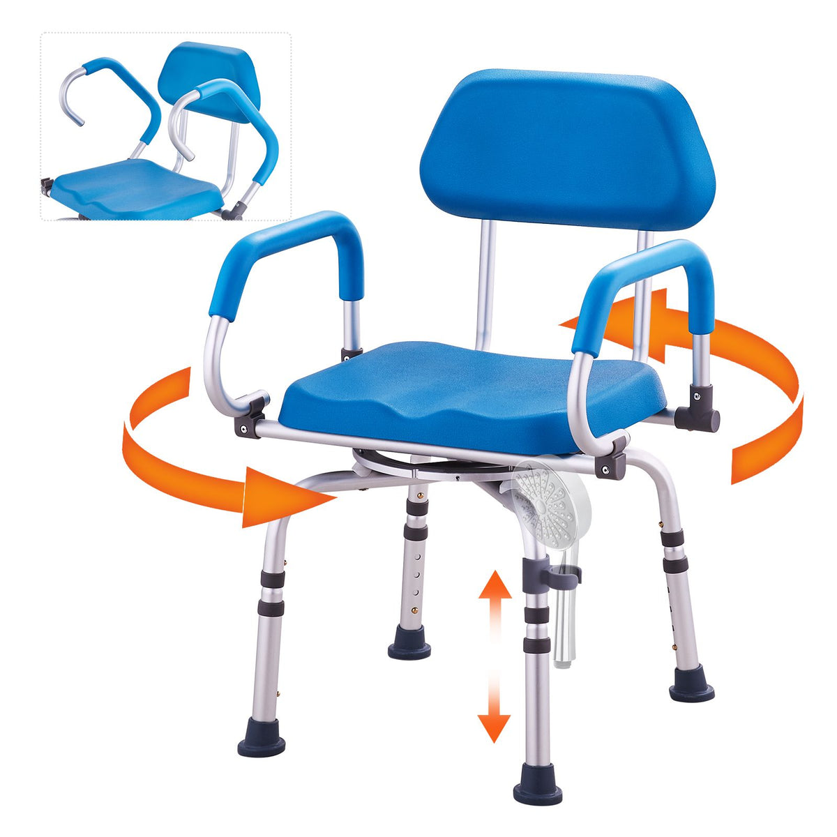 360° Swivel Shower Chair Adjustable Bath Seat for Elderly Disabled 300lbs