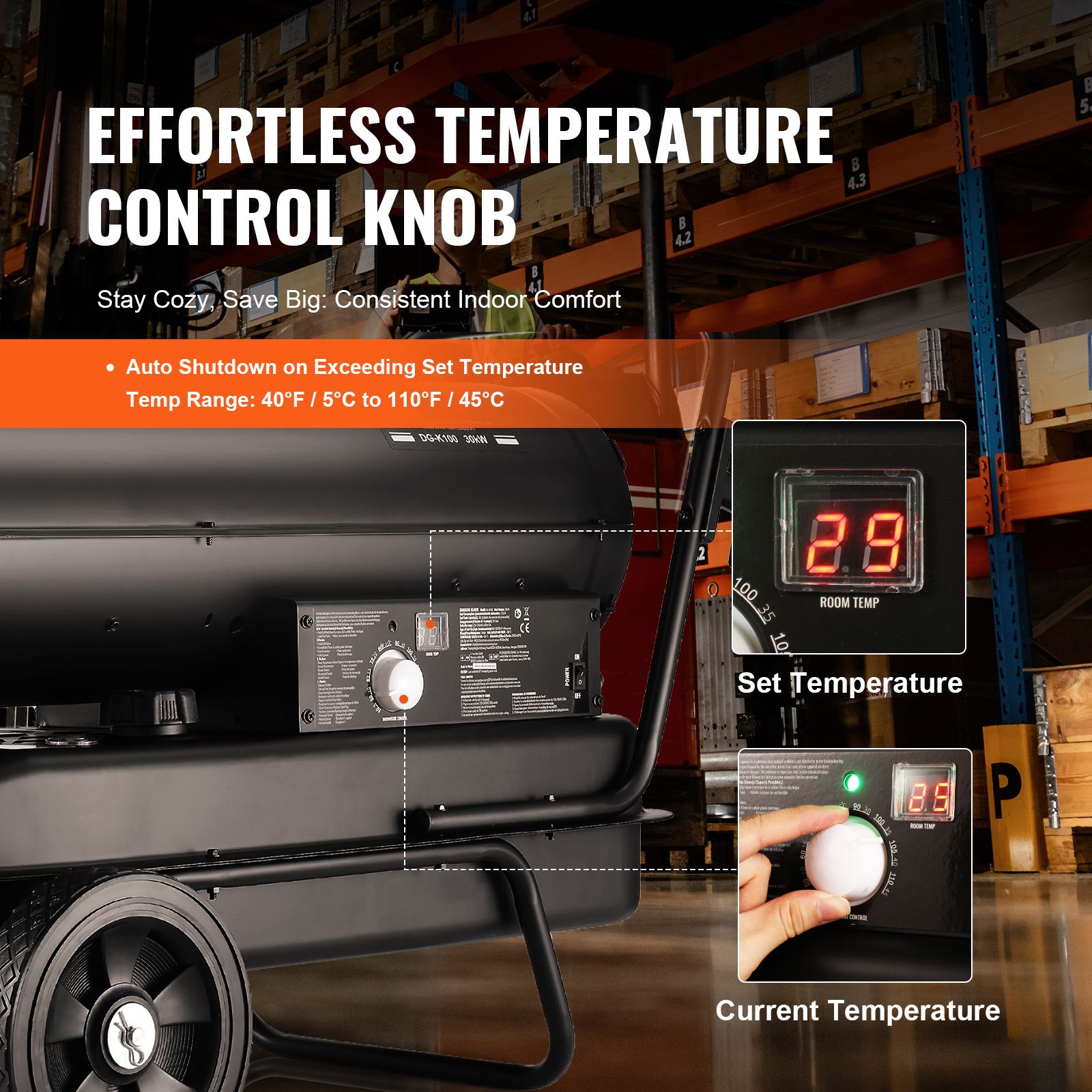 Forced Air Heater – 100,000 BTU Kerosene/Diesel, Thermostat, Torpedo Heater