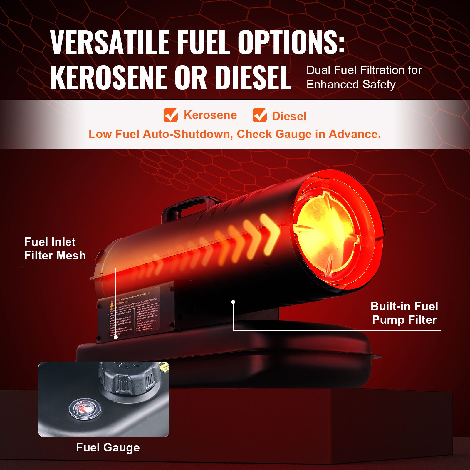 Forced Air Heater – 70,000 BTU Kerosene/Diesel, Thermostat, Portable 5‑Gal Tank