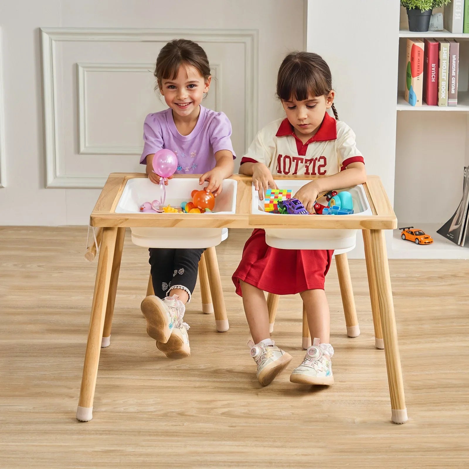 Kids Sensory Table & Chair Set Sand Water Play Table with 2 Storage Bins