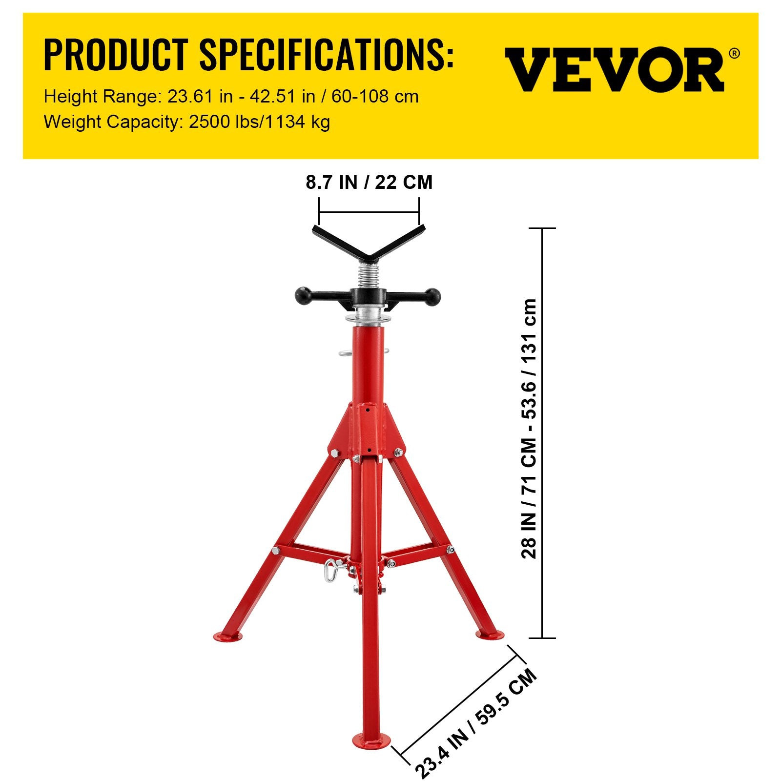 Pipe Jack Stand V-Head Foldable Legs 2500LB Max. Height 52