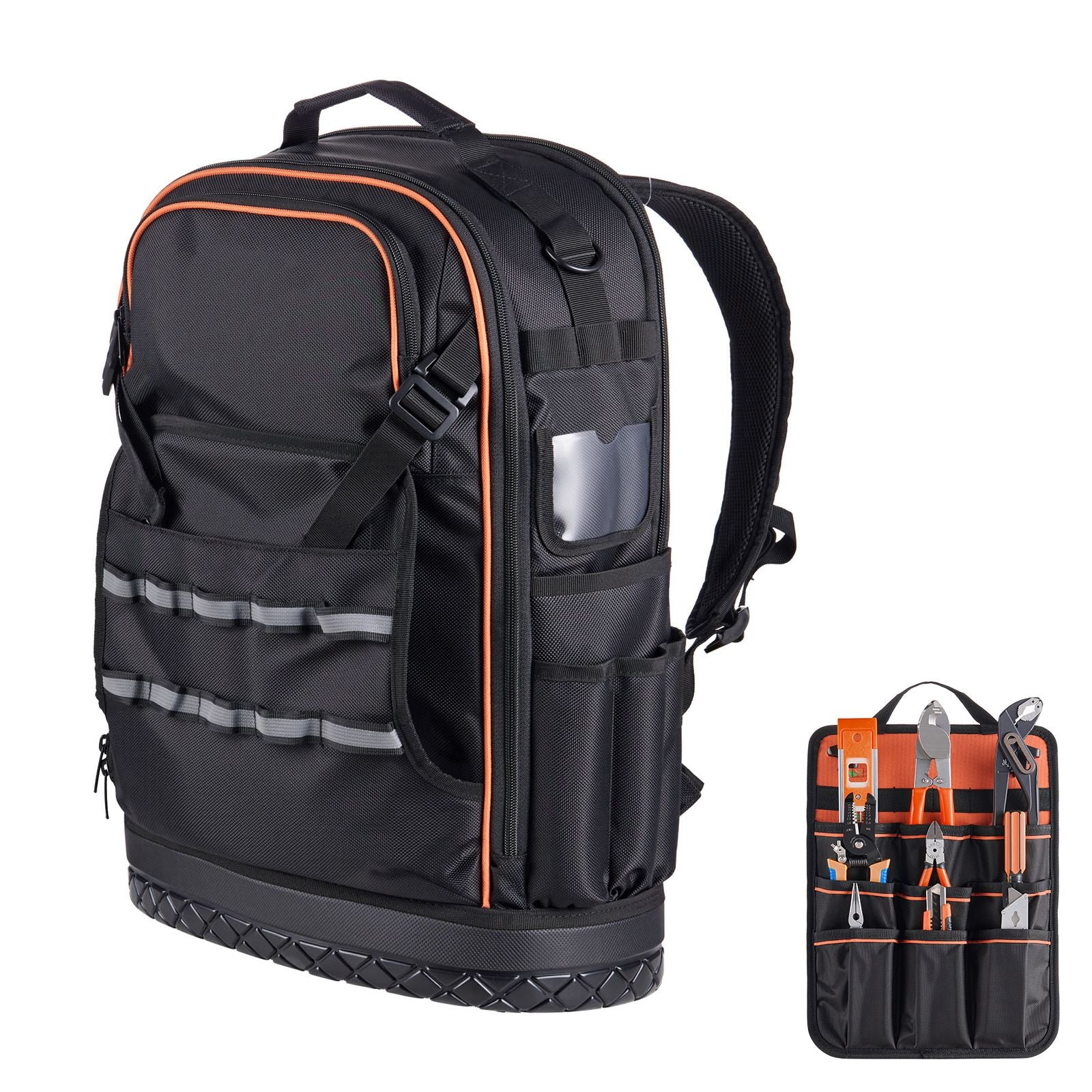 65 Pocket Tool Backpack Heavy Duty Work Bag Laptop Compartment Black