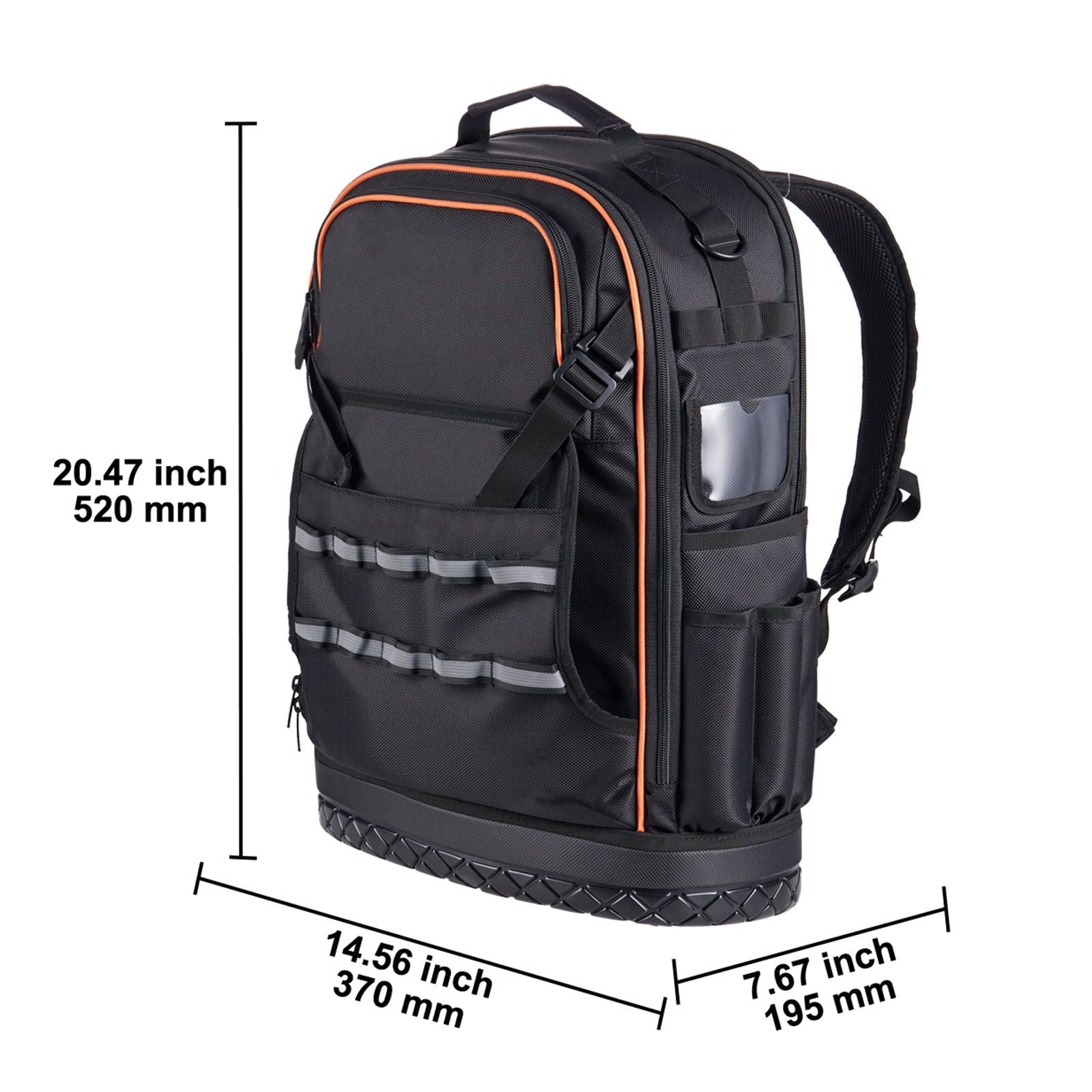 65 Pocket Tool Backpack Heavy Duty Work Bag Laptop Compartment Black