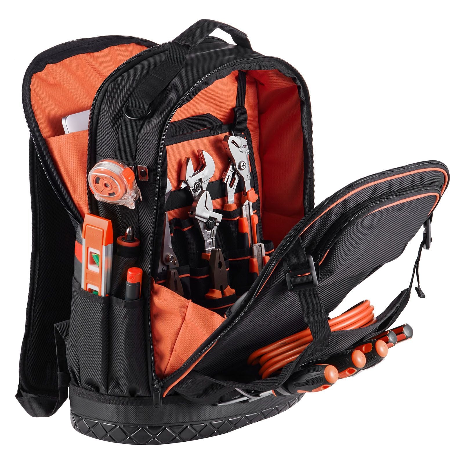 65 Pocket Tool Backpack Heavy Duty Work Bag Laptop Compartment Black