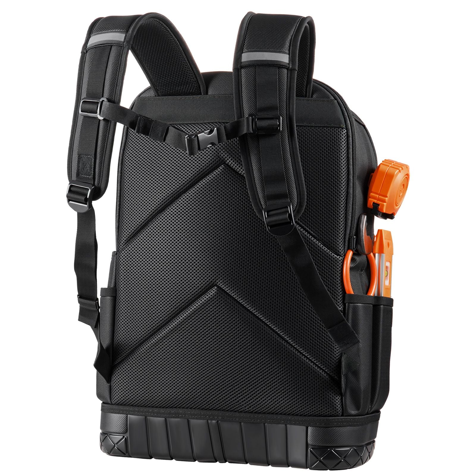 65 Pocket Tool Backpack Heavy Duty Work Bag Laptop Compartment Black