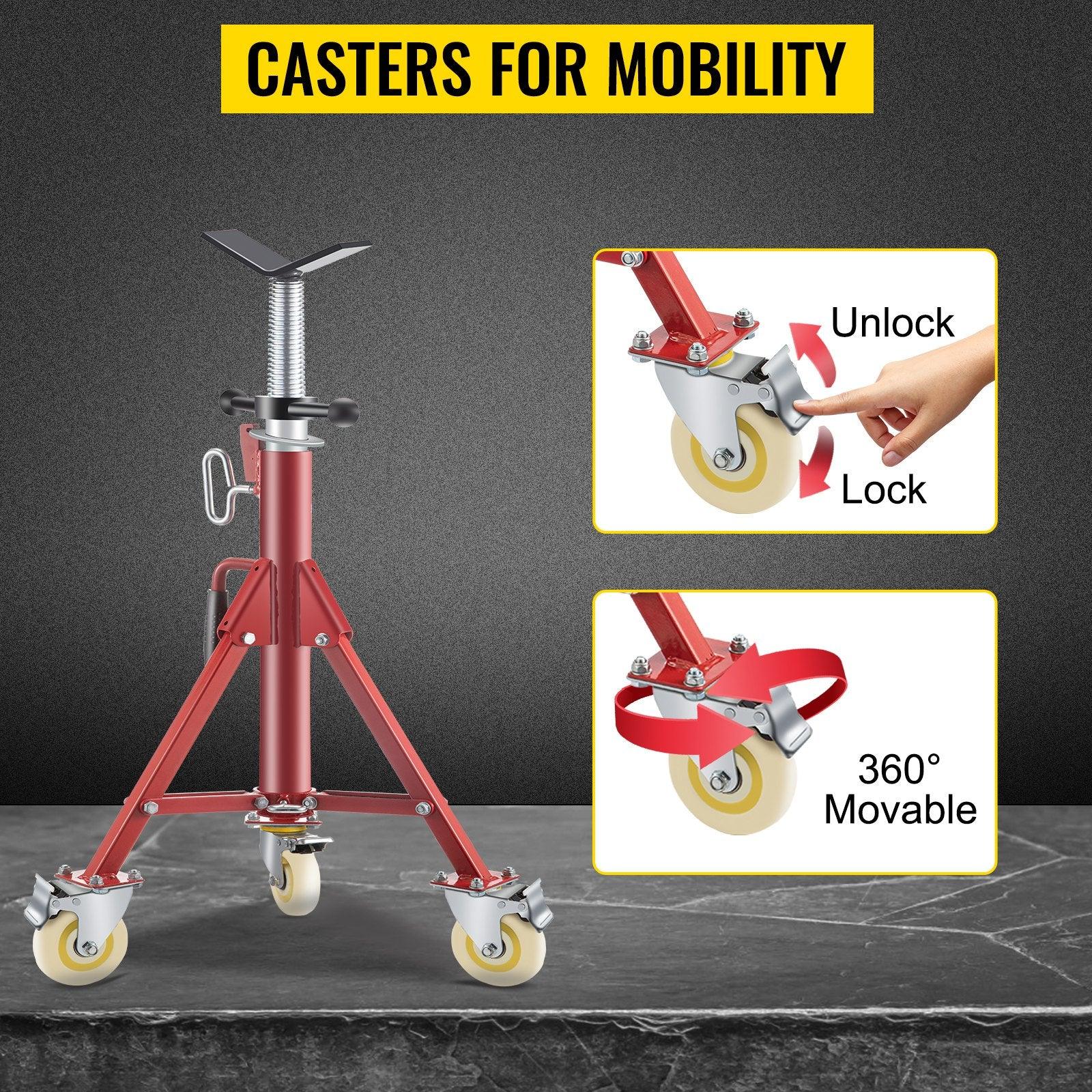 Pipe Stand, Pipe Jack Stands with Casters Adjustable Height 28-52 Inch, V Head Pipe Stand 882 LB, Folding Portable Pipe Stands 1/8 to 12 Inch Pipe Supporting, Steel Jack Stand