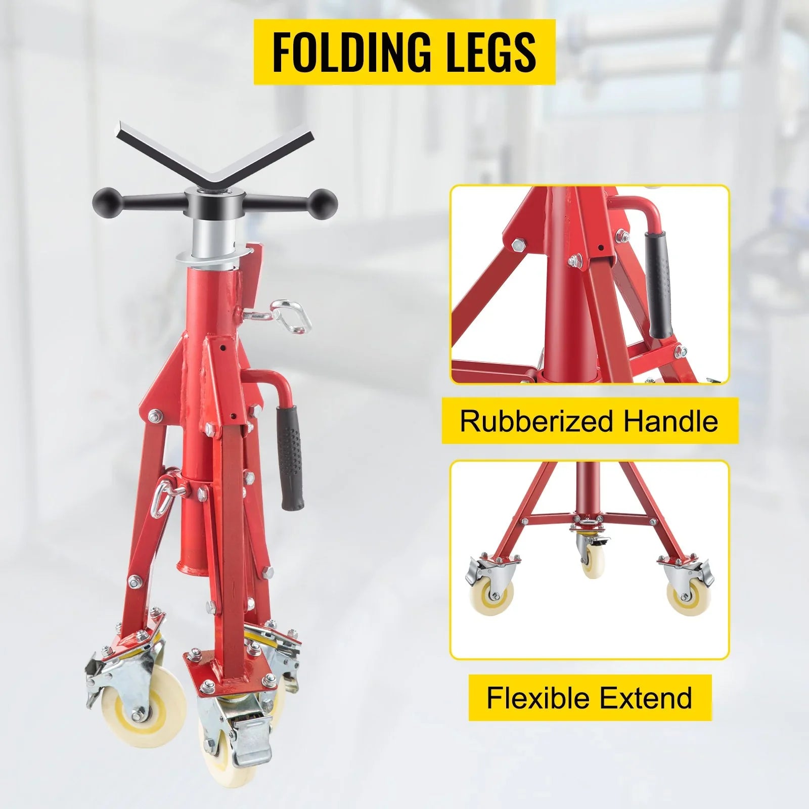 Pipe Stand, Pipe Jack Stands with Casters Adjustable Height 28-52 Inch, V Head Pipe Stand 882 LB, Folding Portable Pipe Stands 1/8 to 12 Inch Pipe Supporting, Steel Jack Stand