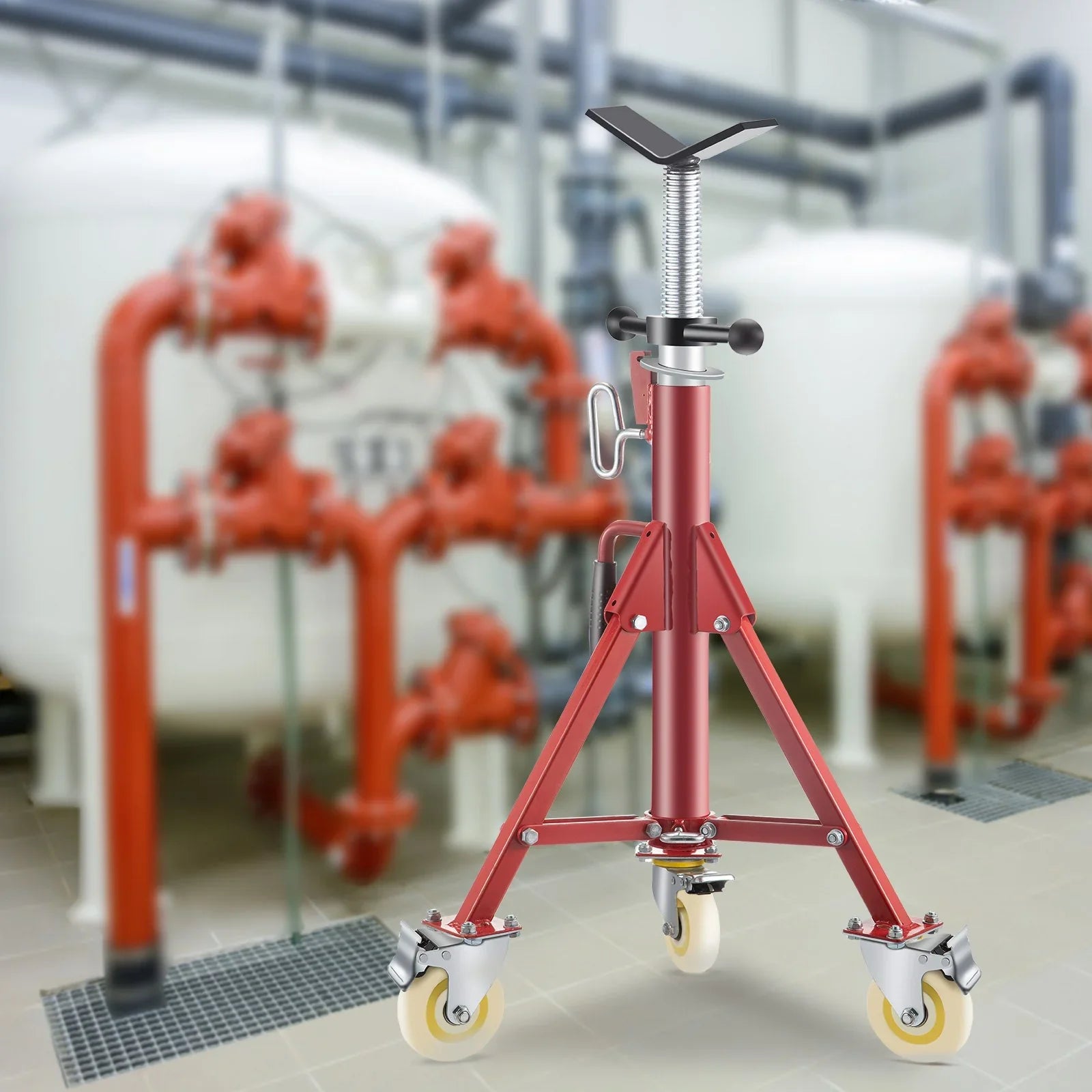 Pipe Stand, Pipe Jack Stands with Casters Adjustable Height 28-52 Inch, V Head Pipe Stand 882 LB, Folding Portable Pipe Stands 1/8 to 12 Inch Pipe Supporting, Steel Jack Stand