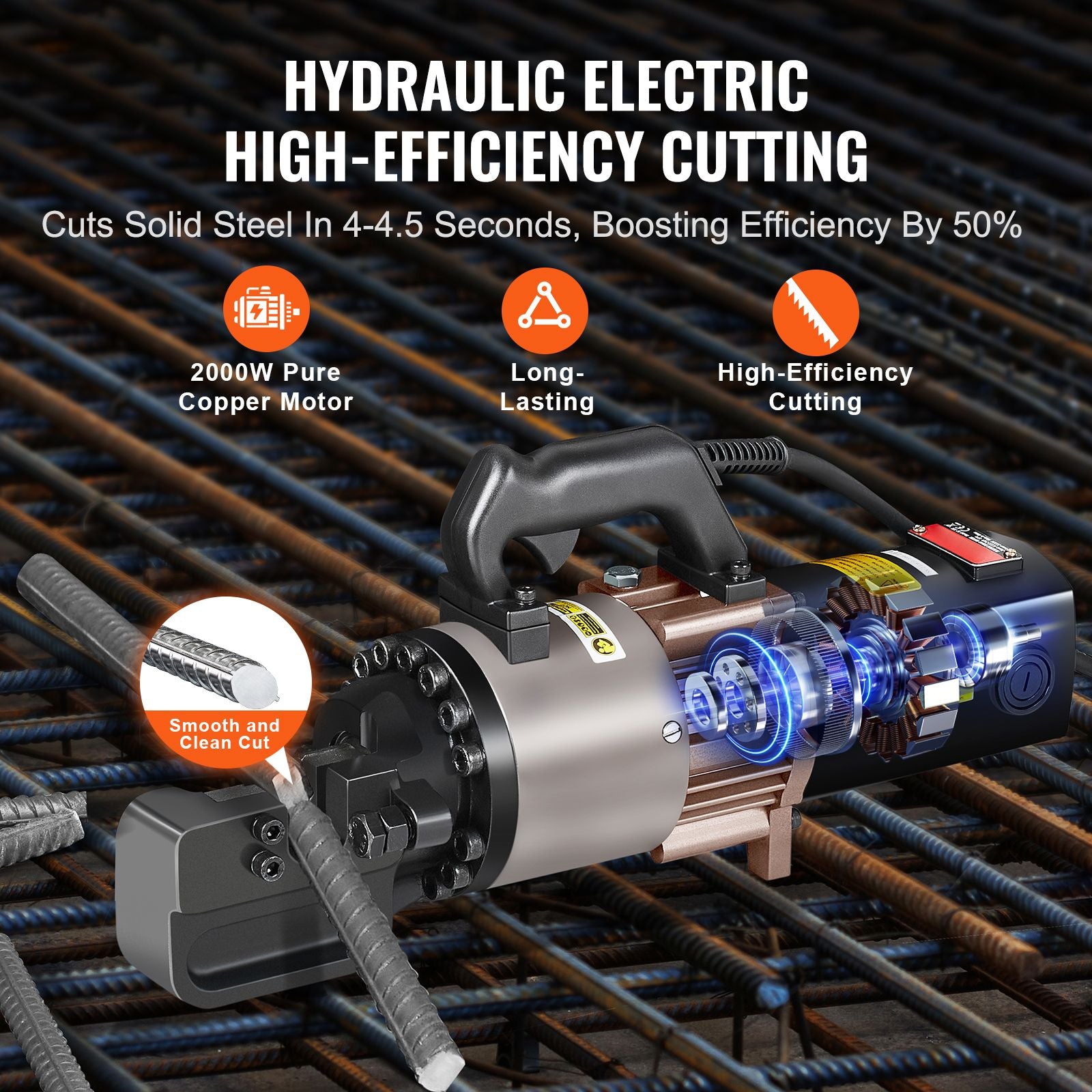 2000W Electric Hydraulic Rebar Cutter Cutting up to 1.1 Inch 5-28mm