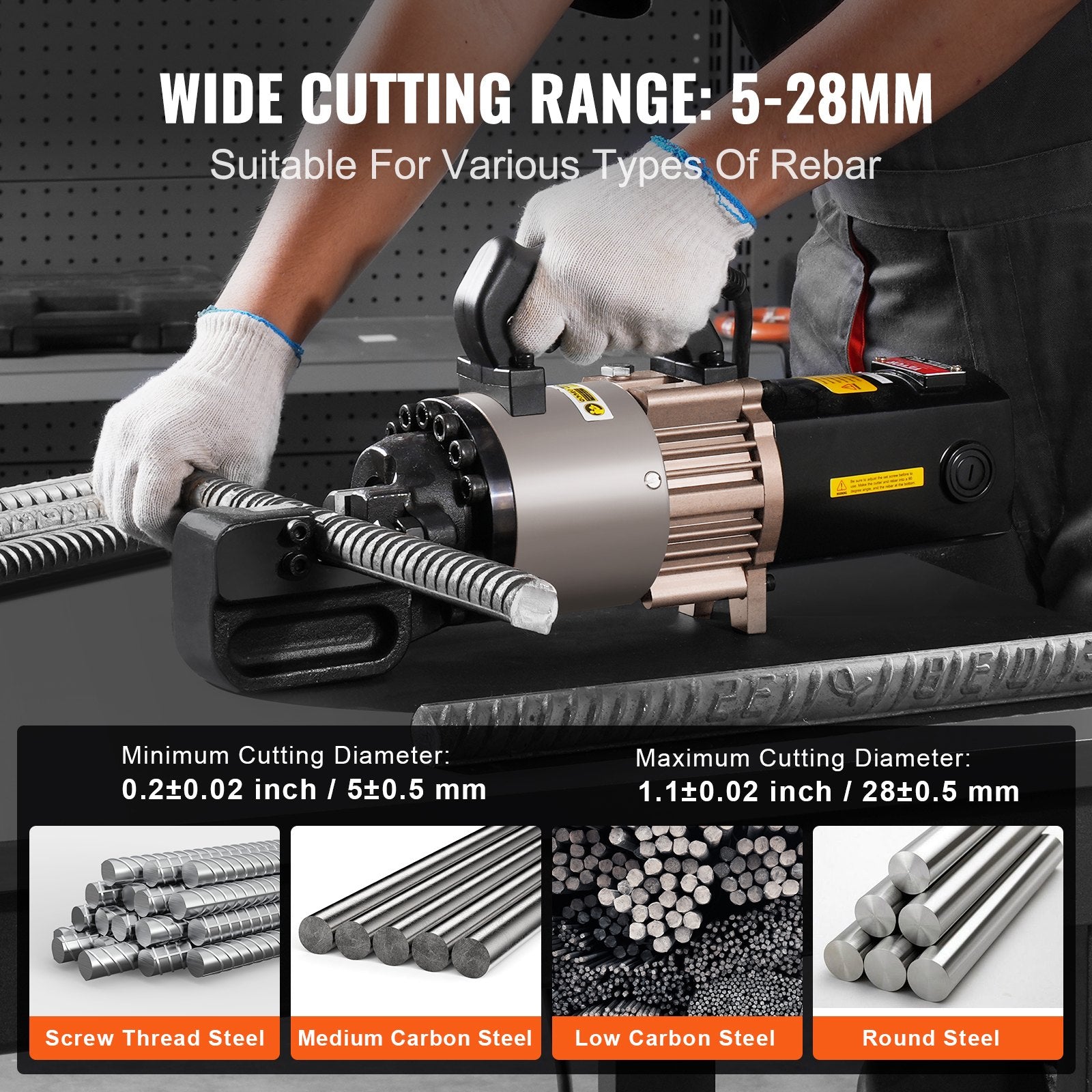 2000W Electric Hydraulic Rebar Cutter Cutting up to 1.1 Inch 5-28mm