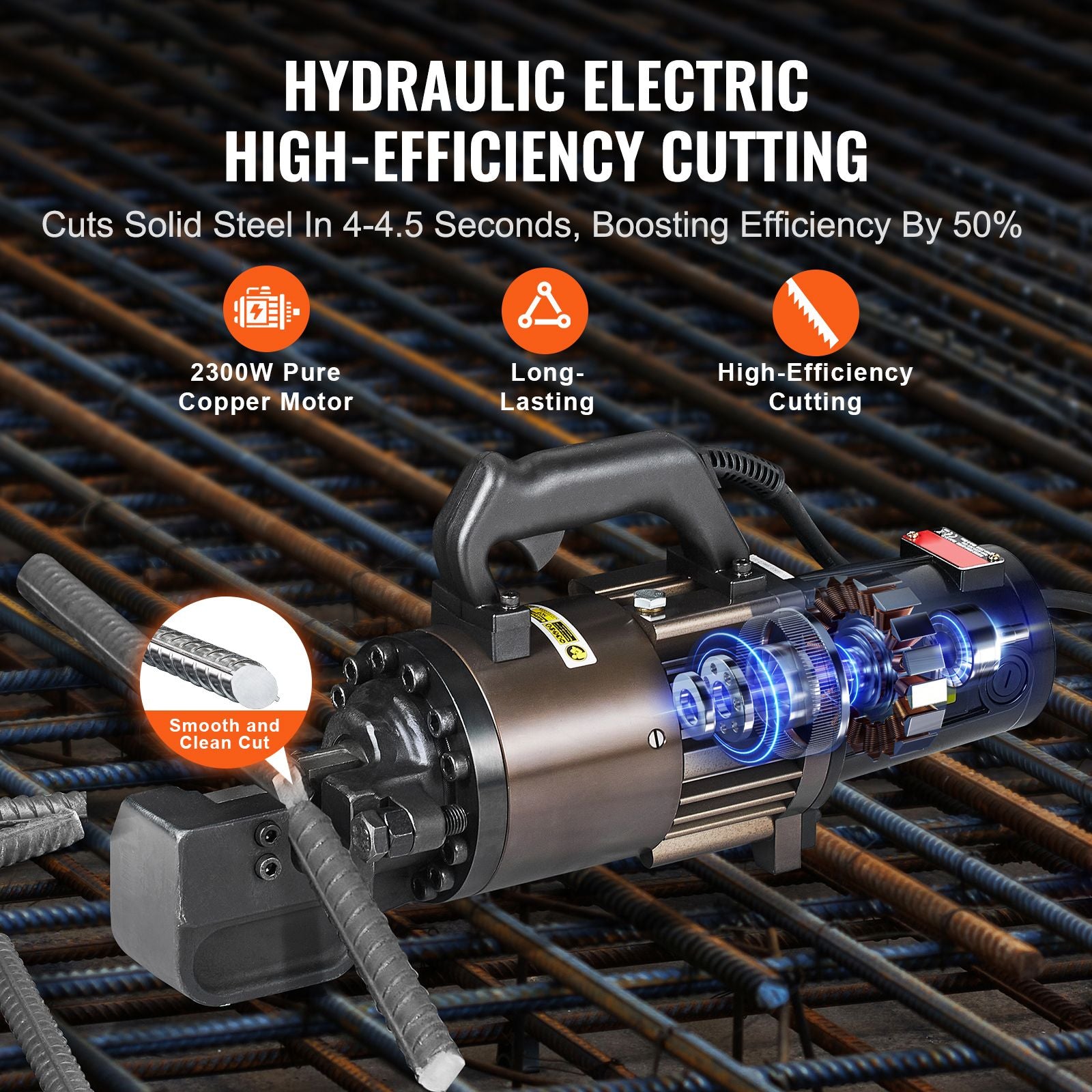 2300W Electric Hydraulic Rebar Cutter Cutting up to 1.26 Inch 5-32mm