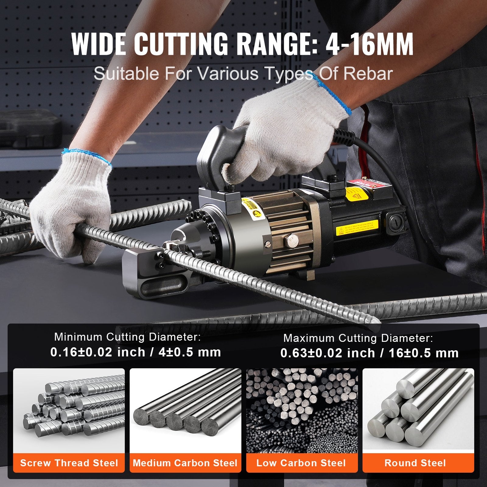 Electric Hydraulic Rebar Cutter, 1000W Portable Rebar Cutter, Cutting up to 5/8 Inch (4-16mm) #5 Rebar within 2 Seconds, High Power Steel Rebar Cutter with Oil Can Rich Accessories,Black RC-16