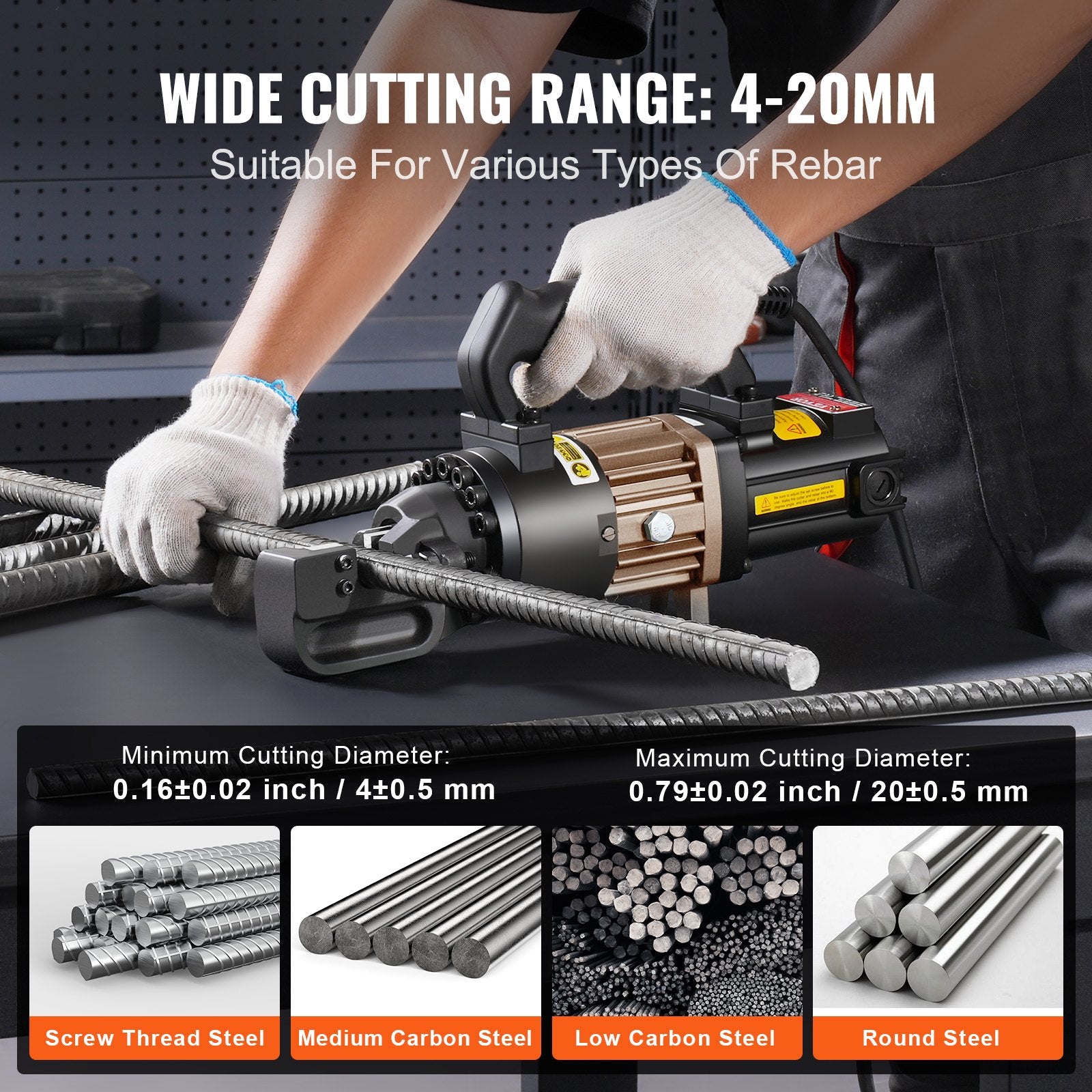 1000W Electric Hydraulic Rebar Cutter Cutting up to 3/4 Inch #6 4-20mm