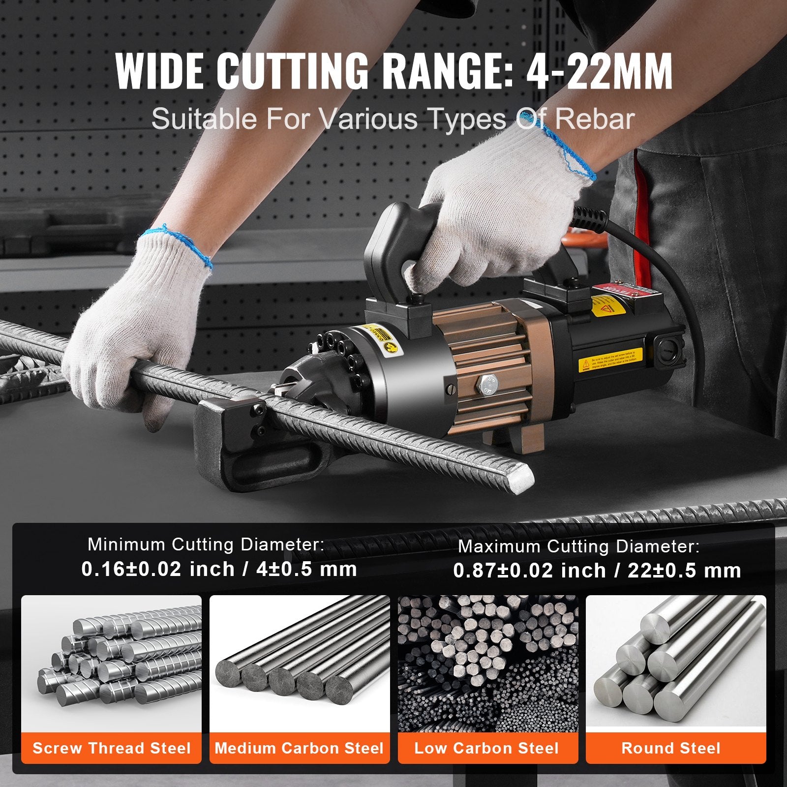 1500W Electric Hydraulic Rebar Cutter Cutting up to 7/8 Inch #7 4-22mm