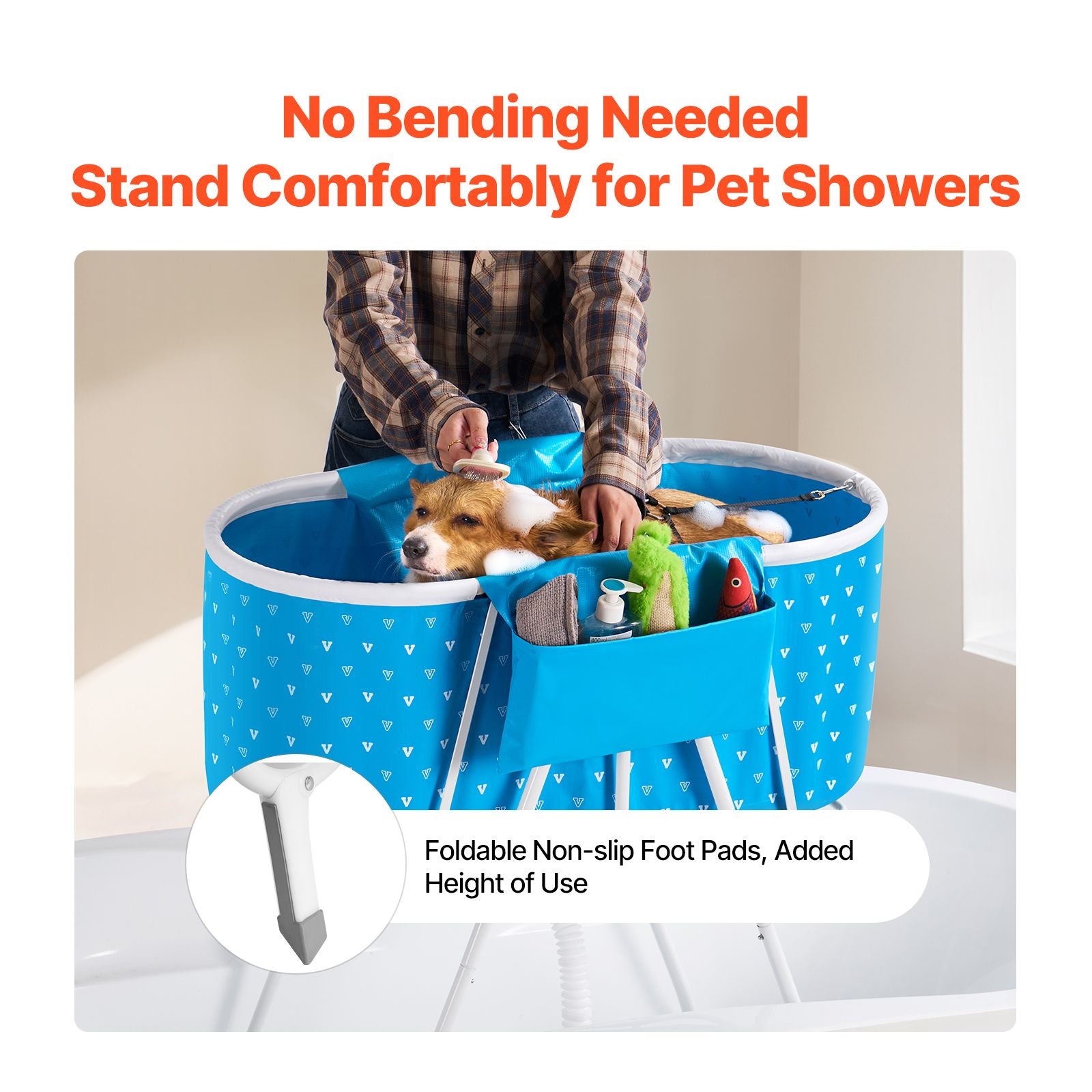Portable Elevated Foldable Dog Bathtub Pet Shower Station Quick Drain