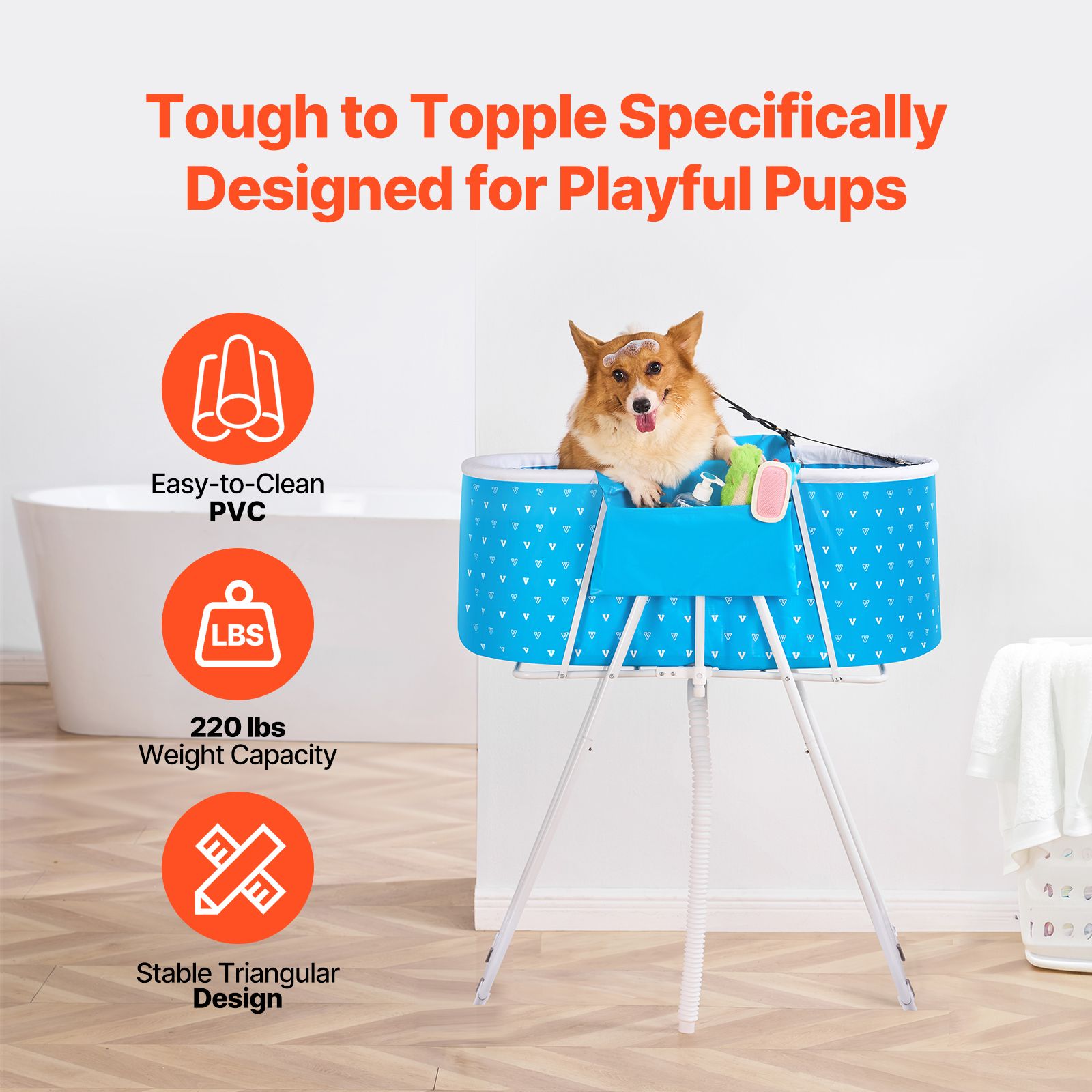 Portable Elevated Foldable Dog Bathtub Pet Shower Station Quick Drain