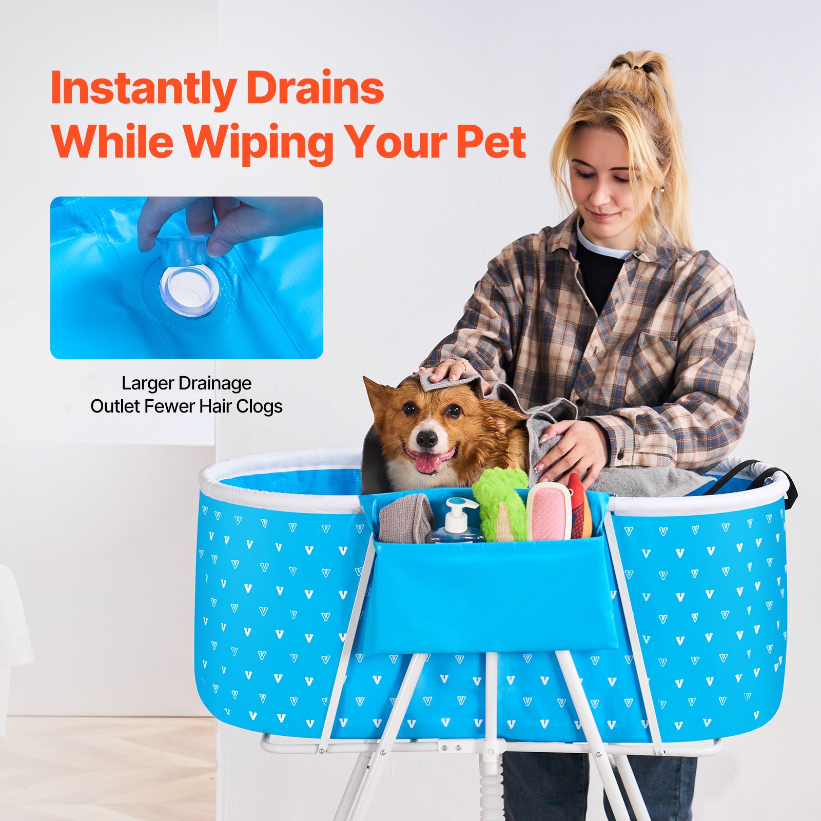 Portable Elevated Foldable Dog Bathtub Pet Shower Station Quick Drain