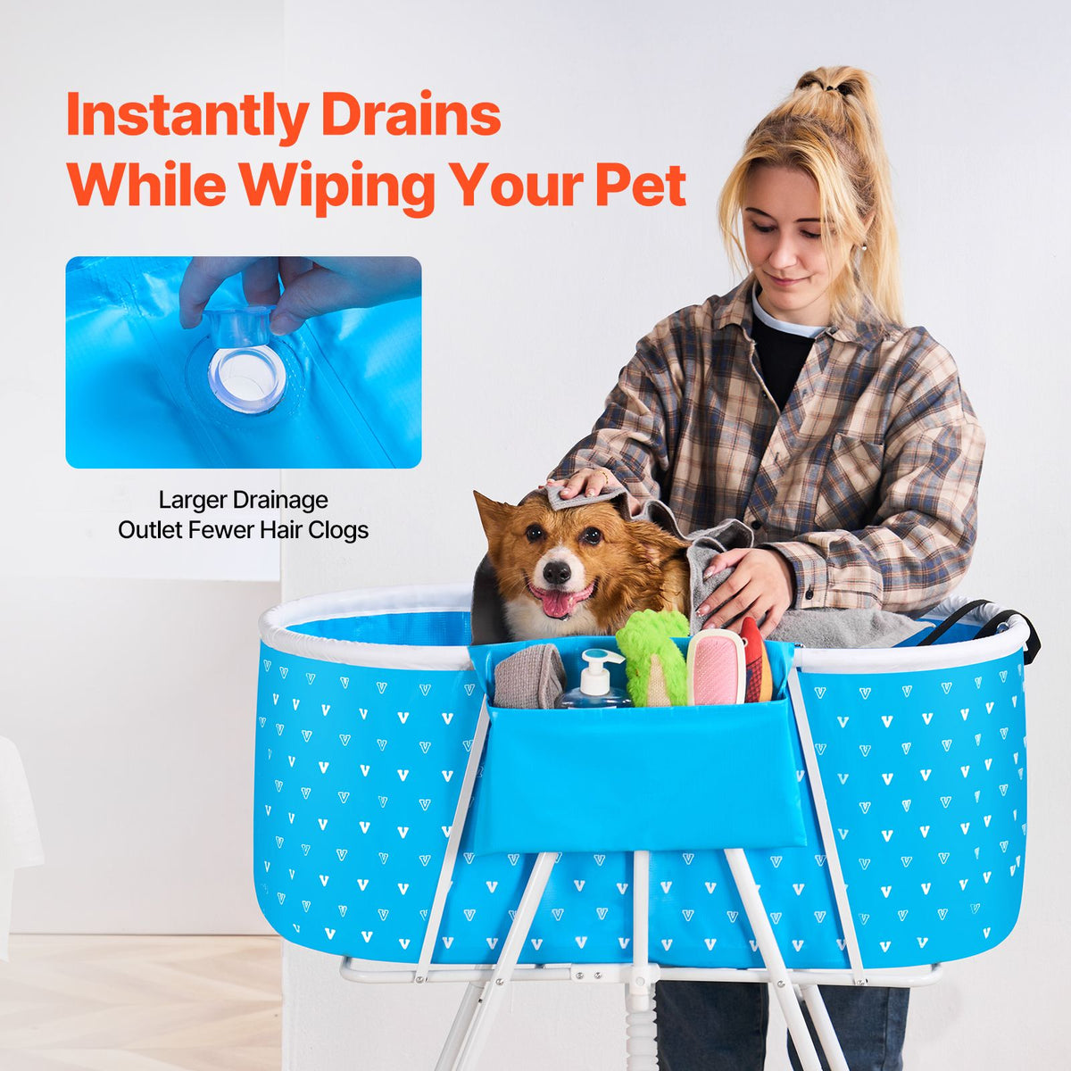 Portable Elevated Foldable Dog Bathtub Pet Shower Station Quick Drain