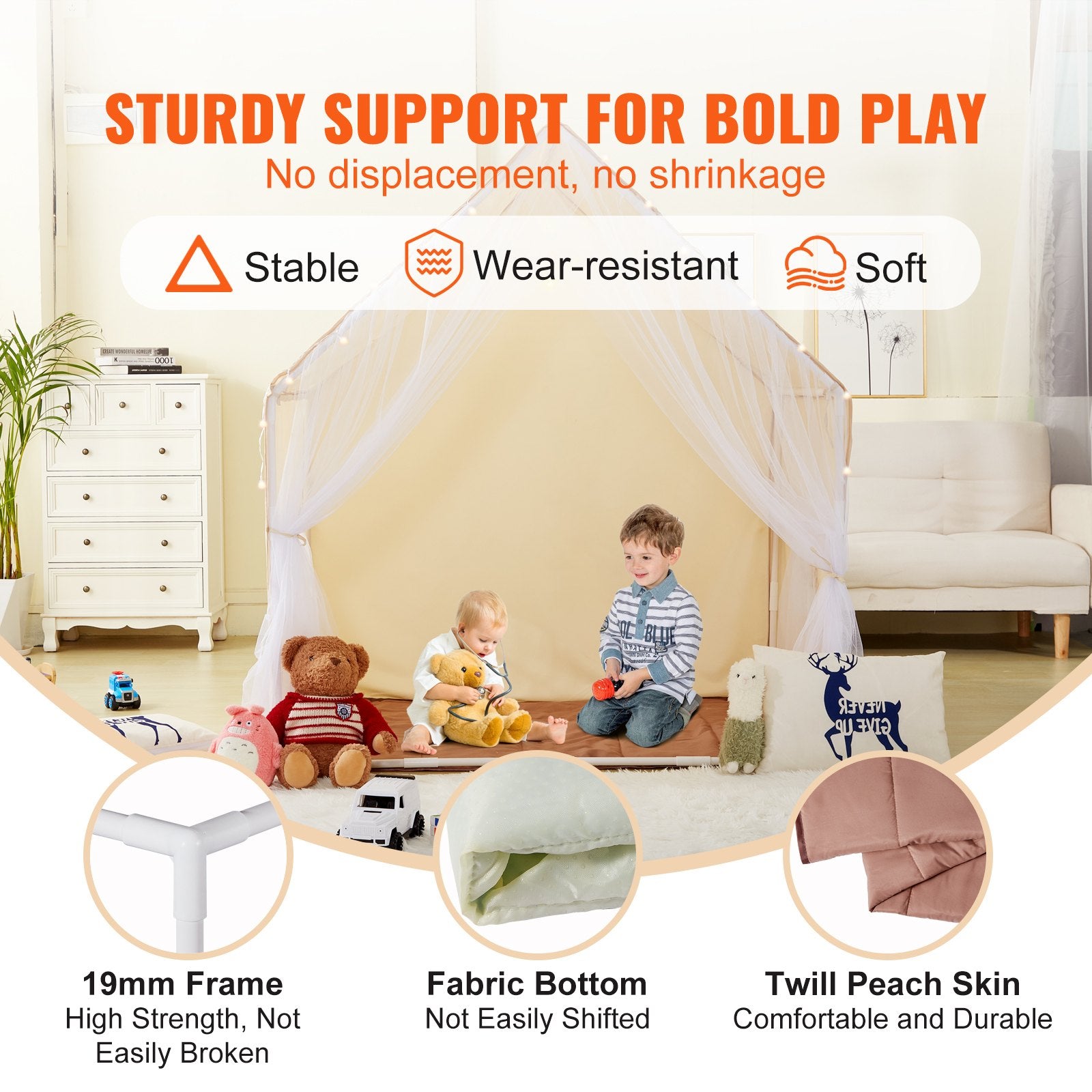 Kids Play Tent, Kids Tent for Kids 1-5 Years Old, Toddler Tent with Mat and Tent Lamp, Tent for Kids with Windows for Indoor and Outdoor, Yurt Tent for Boys and Girls, Beige