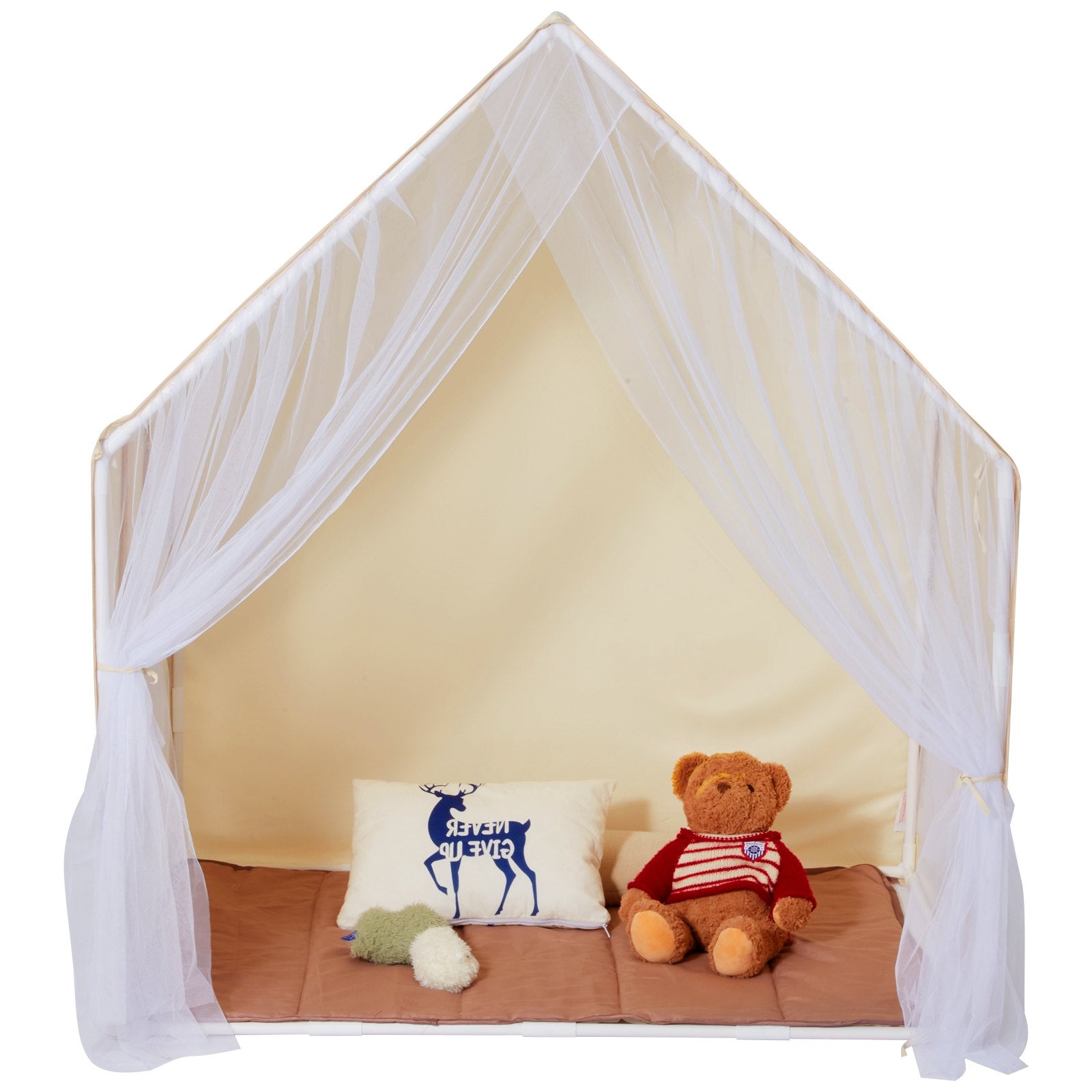 Kids Play Tent, Kids Tent for Kids 1-5 Years Old, Toddler Tent with Mat and Tent Lamp, Tent for Kids with Windows for Indoor and Outdoor, Yurt Tent for Boys and Girls, Beige