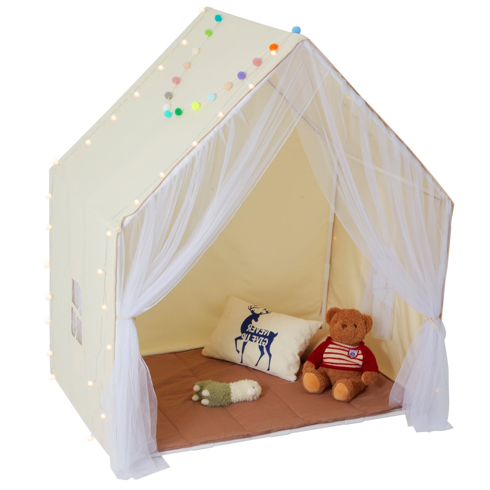 Kids Play Tent, Kids Tent for Kids 1-5 Years Old, Toddler Tent with Mat and Tent Lamp, Tent for Kids with Windows for Indoor and Outdoor, Yurt Tent for Boys and Girls, Beige
