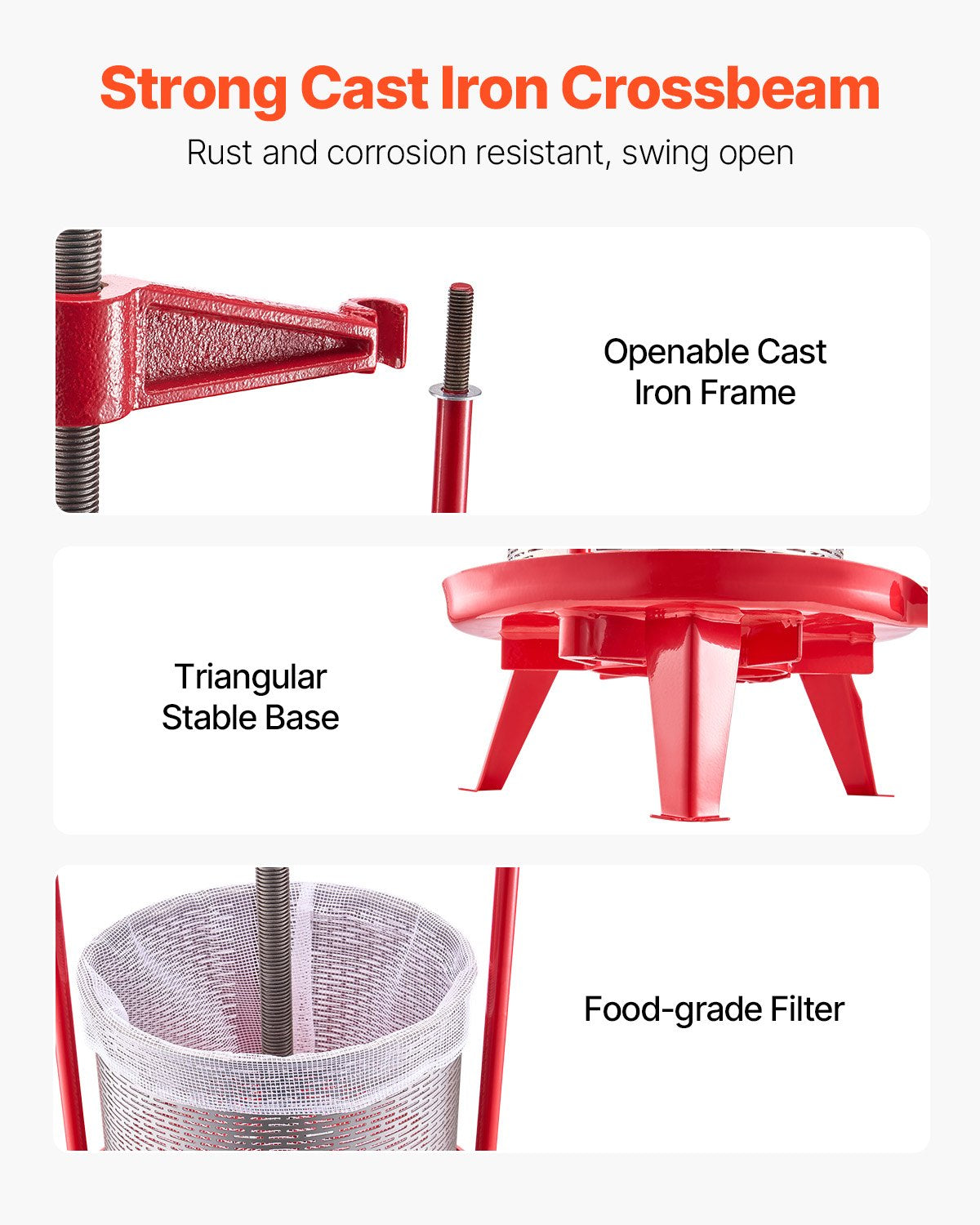 3.69 Gal/14L Fruit Wine Press, Stainless Steel Basket with Cross-beam and Triangular Structure, Manual Juice Maker, Cider Apple Grape Tincture Making Press with T-Handle for Kitchen Home