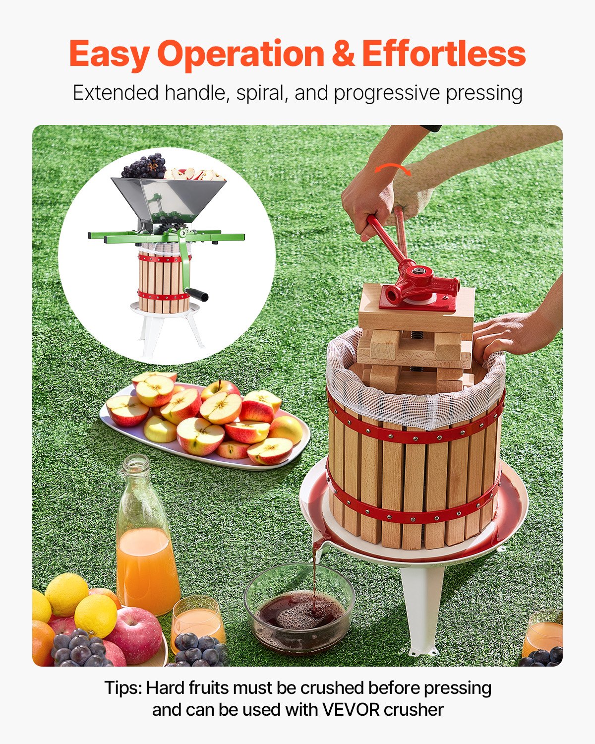 Fruit Wine Press Manual Press for Wine Making 3.2 Gal/12L Wood Basket