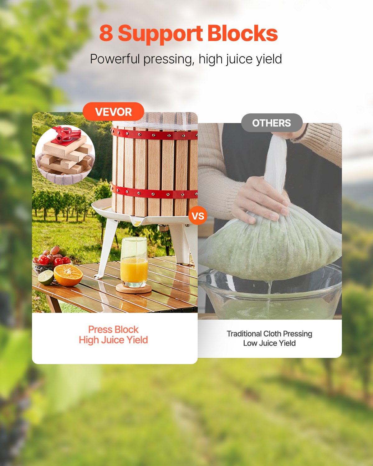 1.6 Gal/6L Fruit Wine Press, Solid Wood Basket with 8 Blocks, Heavy Duty Manual Juice Maker, Cider Apple Grape Tincture Honey Olive Oil Making Press with Handle for Kitchen, Home