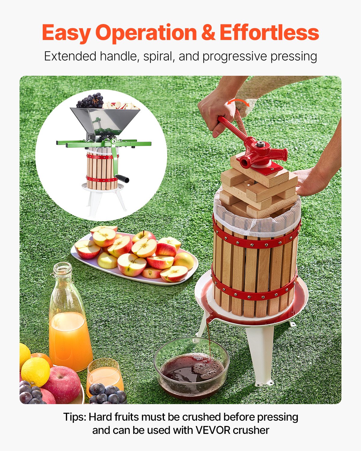 1.6 Gal/6L Fruit Wine Press, Solid Wood Basket with 8 Blocks, Heavy Duty Manual Juice Maker, Cider Apple Grape Tincture Honey Olive Oil Making Press with Handle for Kitchen, Home