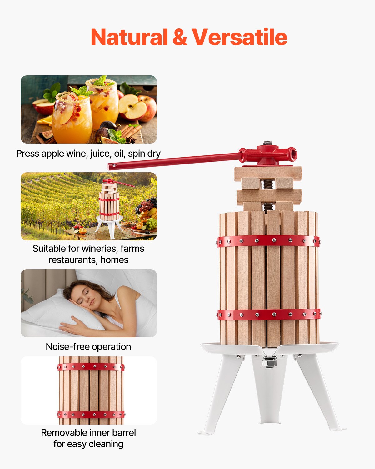 1.6 Gal/6L Fruit Wine Press, Solid Wood Basket with 8 Blocks, Heavy Duty Manual Juice Maker, Cider Apple Grape Tincture Honey Olive Oil Making Press with Handle for Kitchen, Home