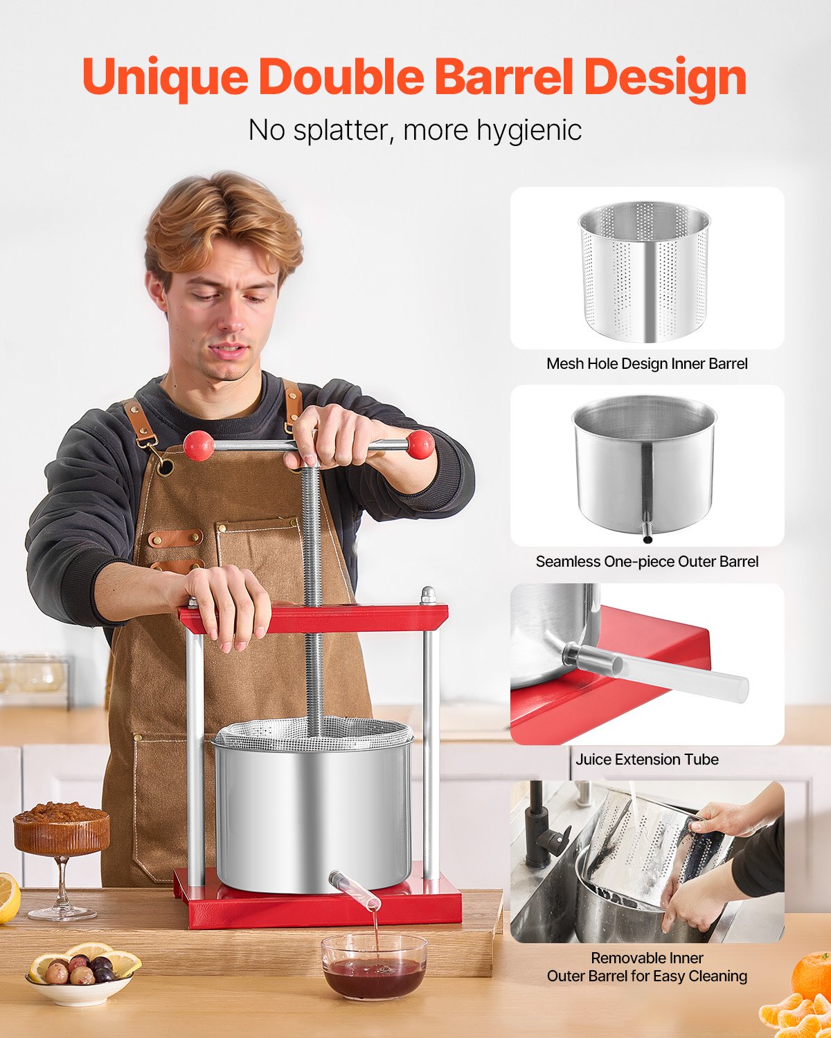 Fruit Wine Press Manual Press for Wine Making 1.6 Gal/6L Stainless Steel