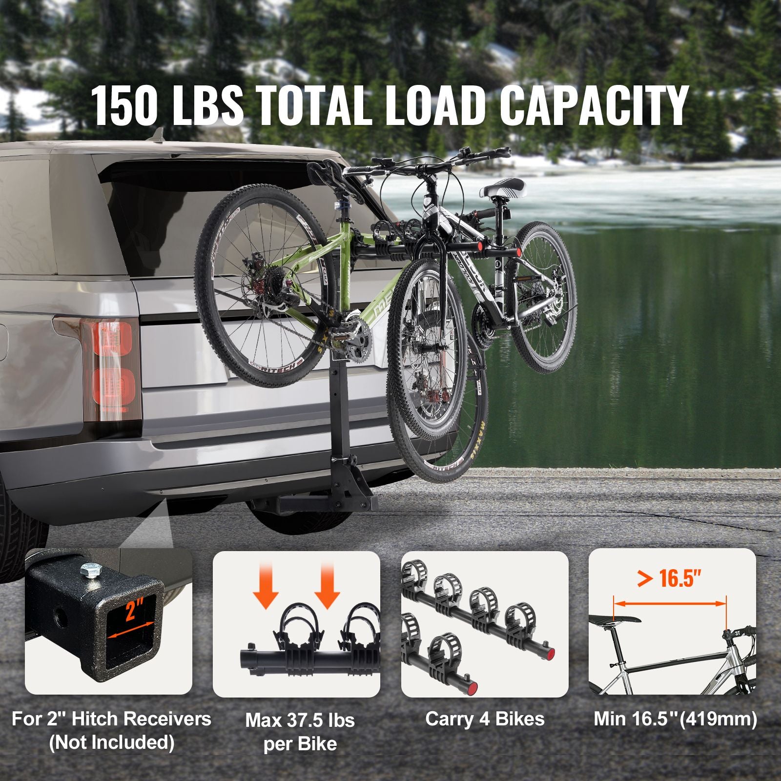4 Bike Rack Hitch Mount Folding Swing Down Bicycle Carrier Car Truck SUV 150 lbs