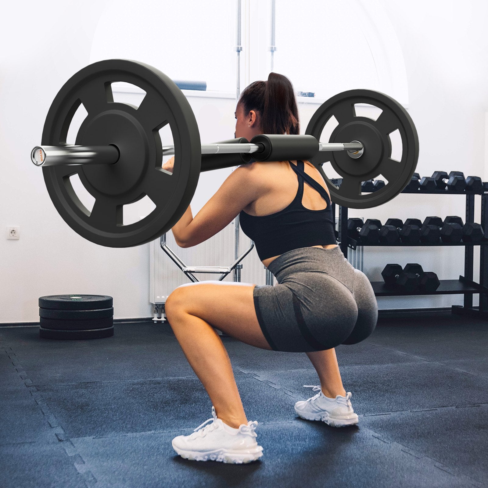 Safety Squat Bar, 318kg Fitness Squat  Bar, Safety Squat Bar Attachment with Shoulder and Arm Pads, 28mm Diameter Weight Bar, Ideal for Front Squats, Lunges, Rehab, Physical Therapy