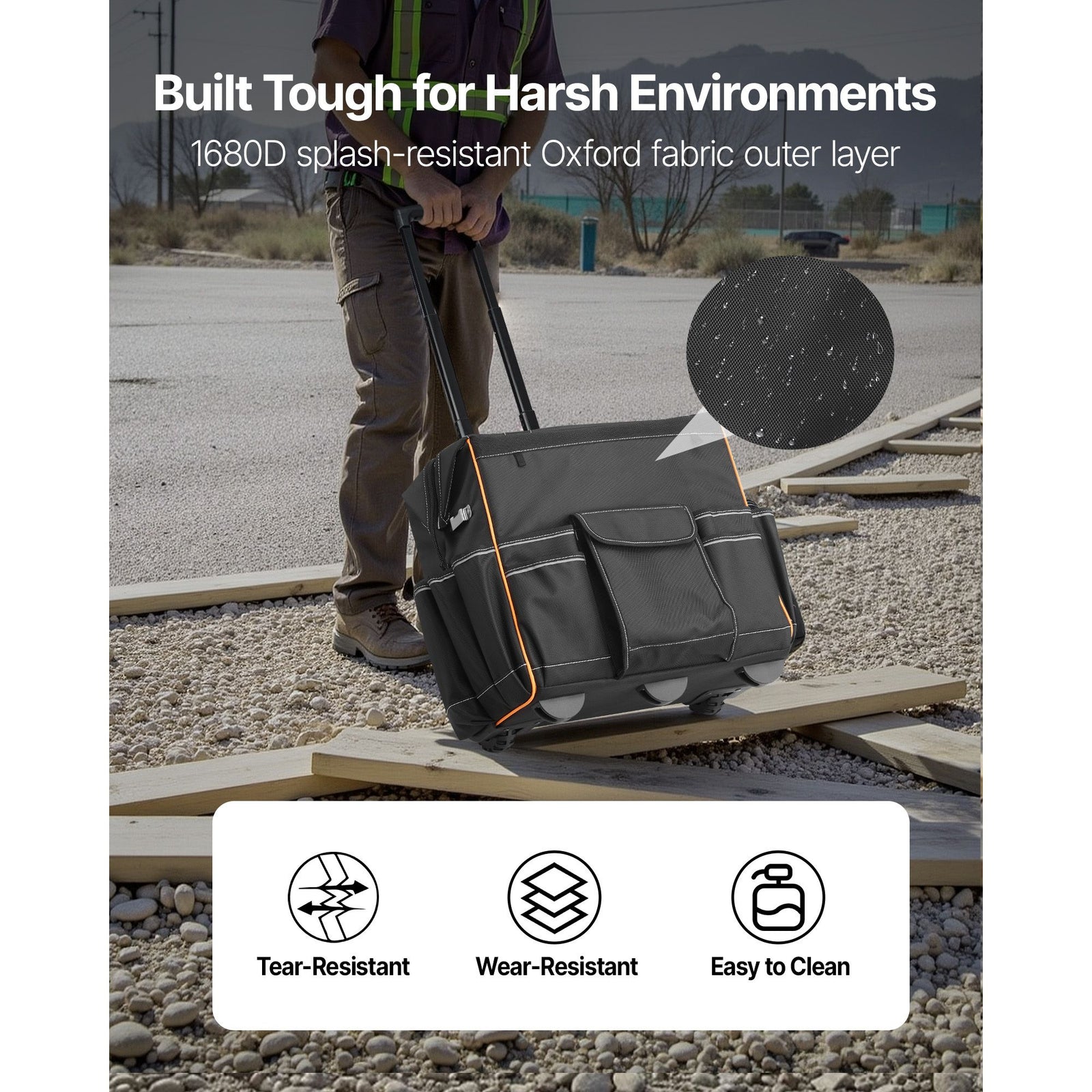 Rolling Tool Bag with Wheels 25 Pockets 110lbs Heavy Duty Organizer