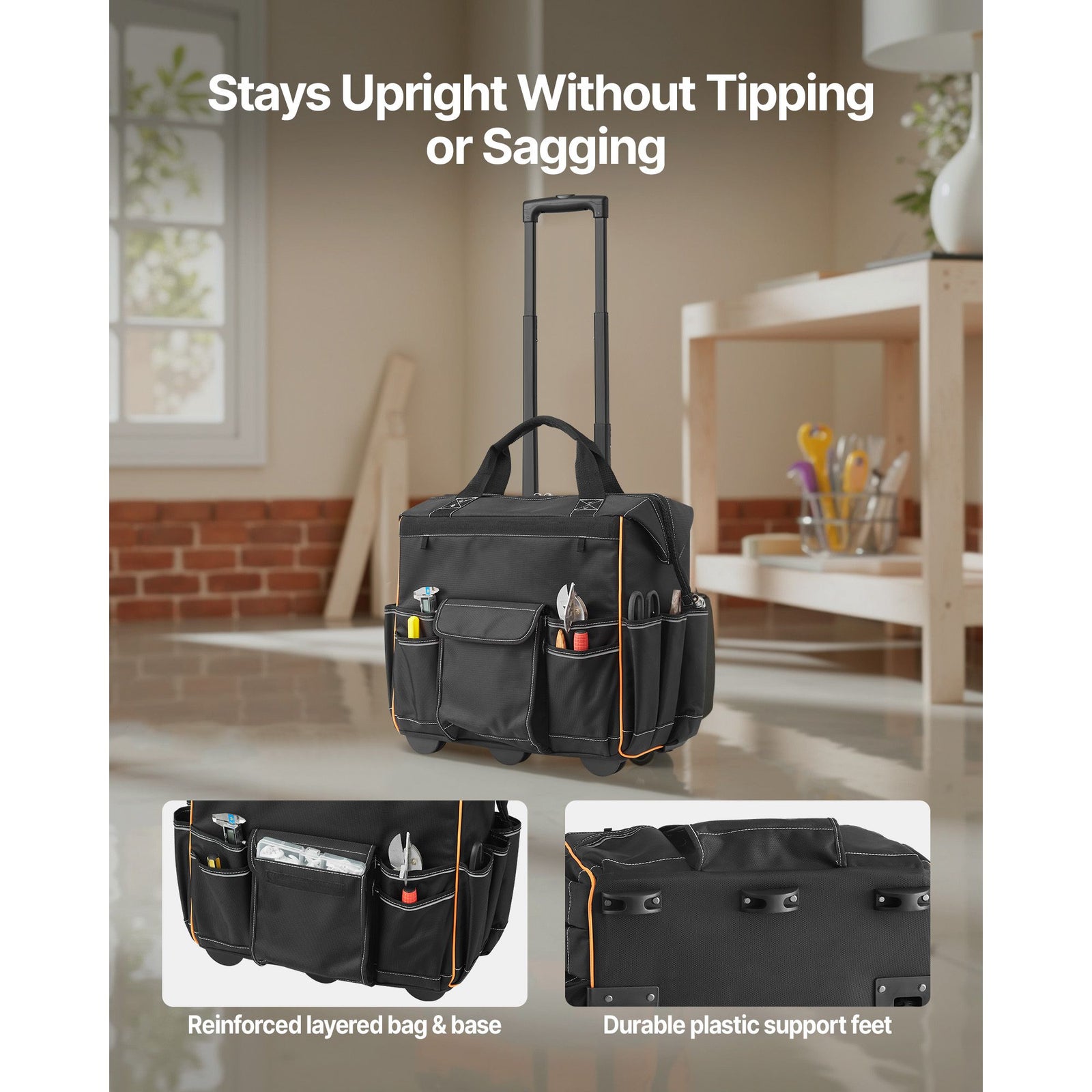 Rolling Tool Bag with Wheels 25 Pockets 110lbs Heavy Duty Organizer