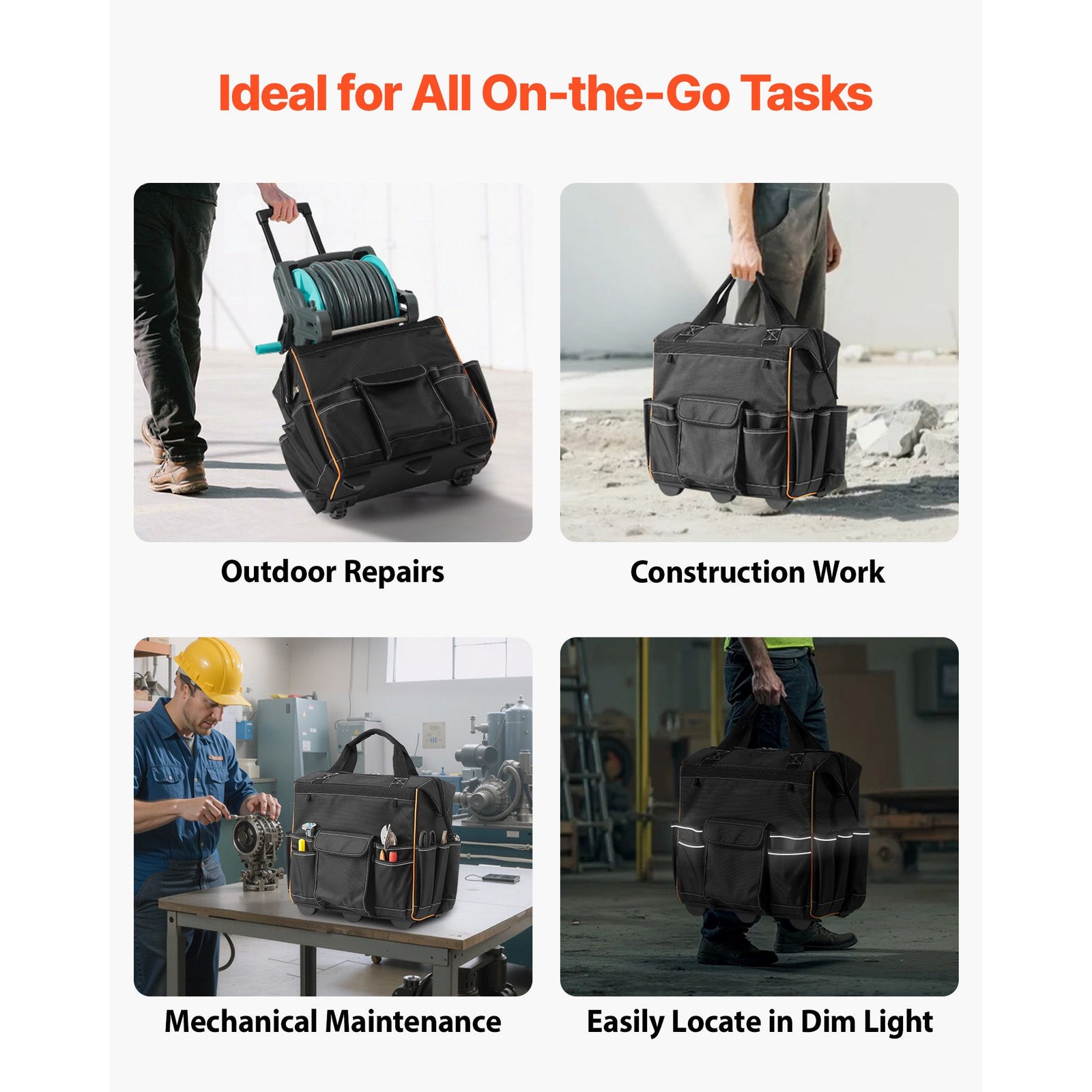 Rolling Tool Bag with Wheels 25 Pockets 110lbs Heavy Duty Organizer