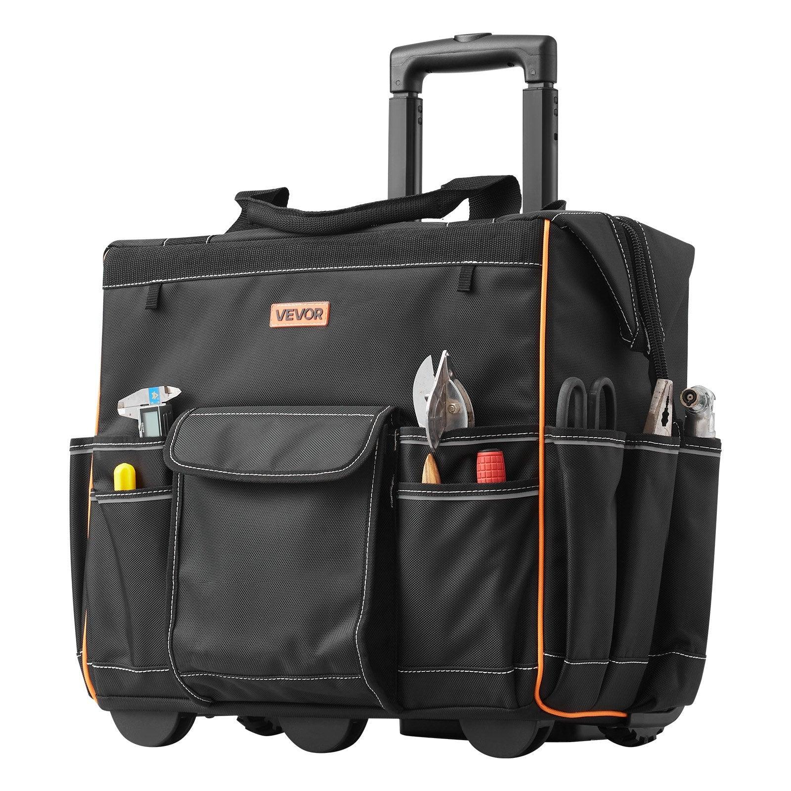 Rolling Tool Bag, 110 lbs Load Capacity, 25 Pockets Heavy Duty Roller Tool Bag with Adjustable Telescoping Handle & Stable Base, Toolbag Organizers with Wheels for Electrician, Construction